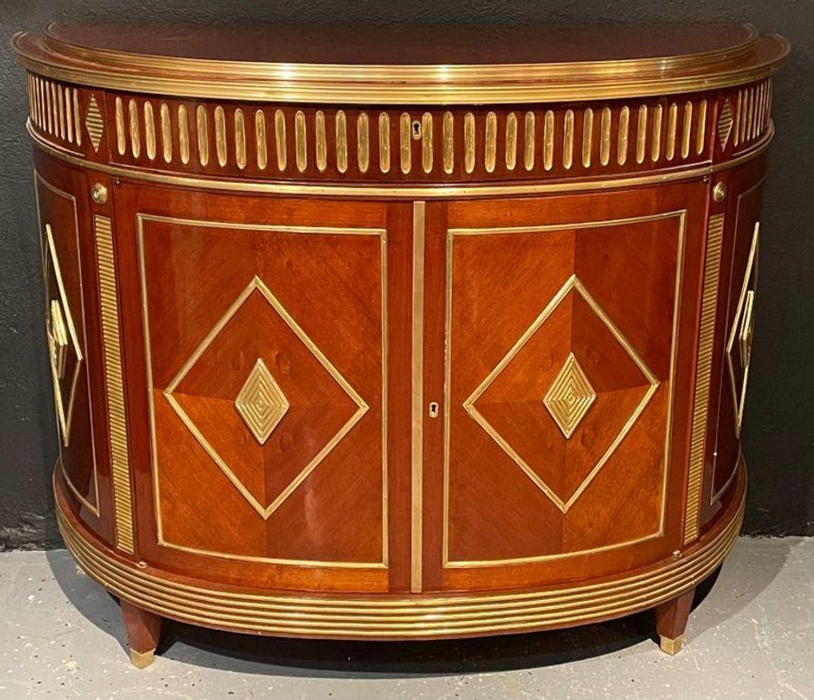 European Russian Neoclassical, Demilune Servers, Mahogany, Brass, 20th C.
