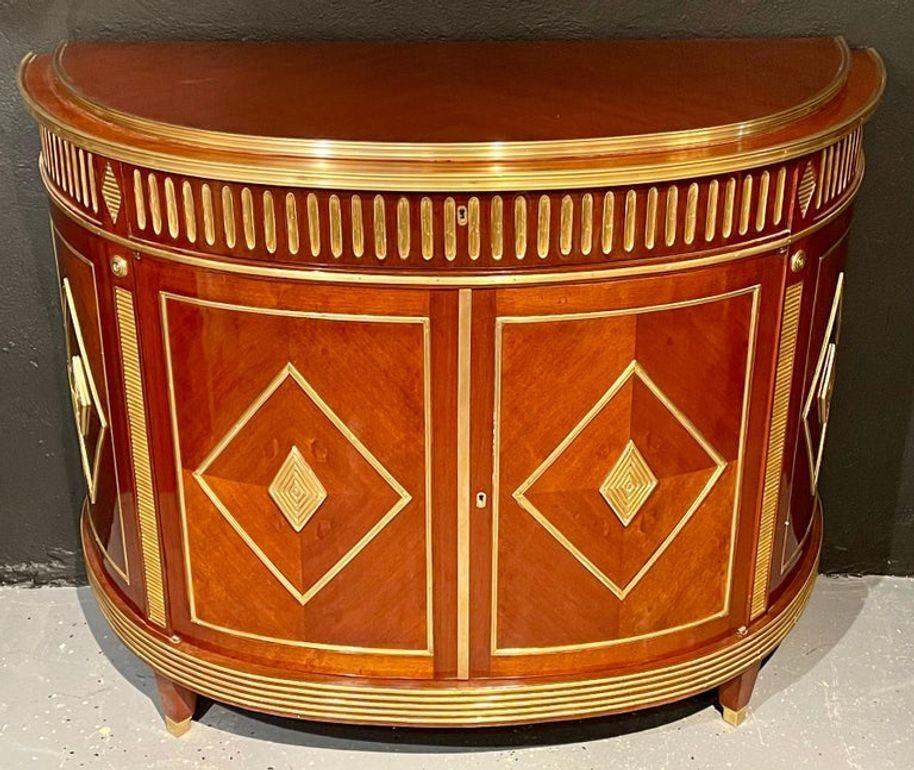 Russian Neoclassical, Demilune Servers, Mahogany, Brass, 20th C. In Good Condition In Manhasset, NY
