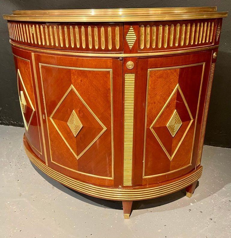 20th Century Russian Neoclassical, Demilune Servers, Mahogany, Brass, 20th C.