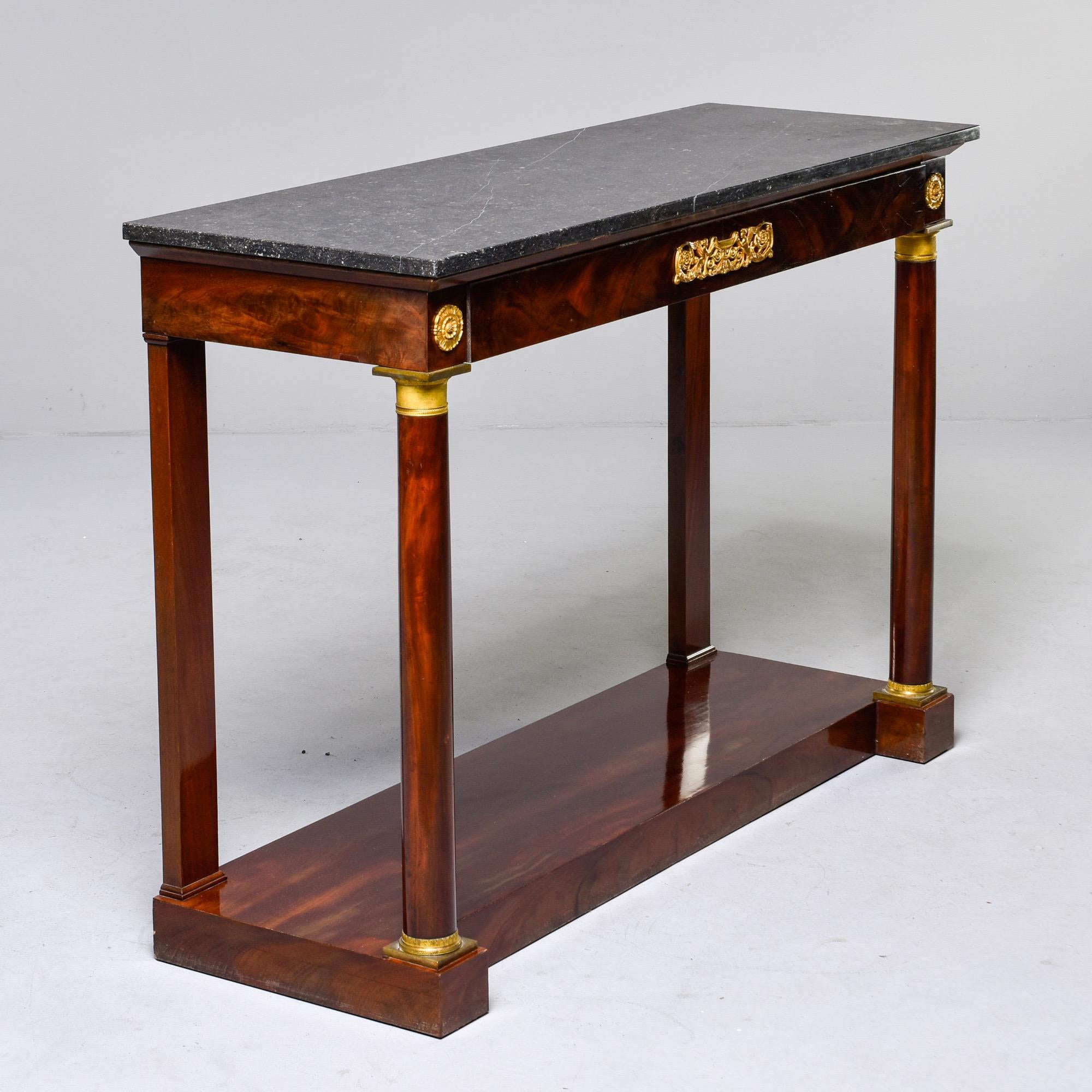 Mahogany French Empire Gilt Bronze Mounted Consoles with Black Granite Top, Pair 4