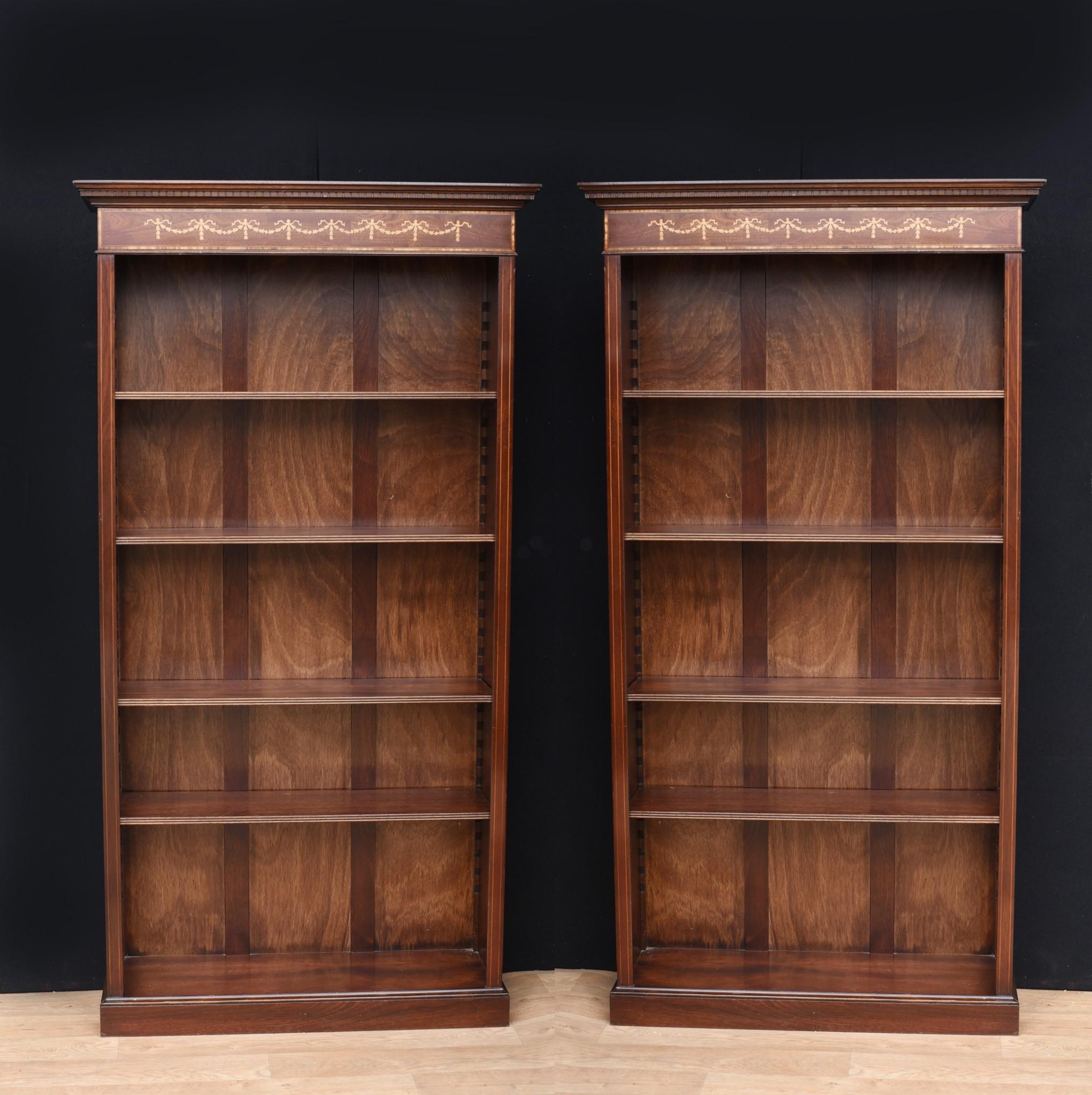 Pair Mahogany Open Front Bookcase - Regency Sheraton Bookcase In Good Condition For Sale In Potters Bar, GB