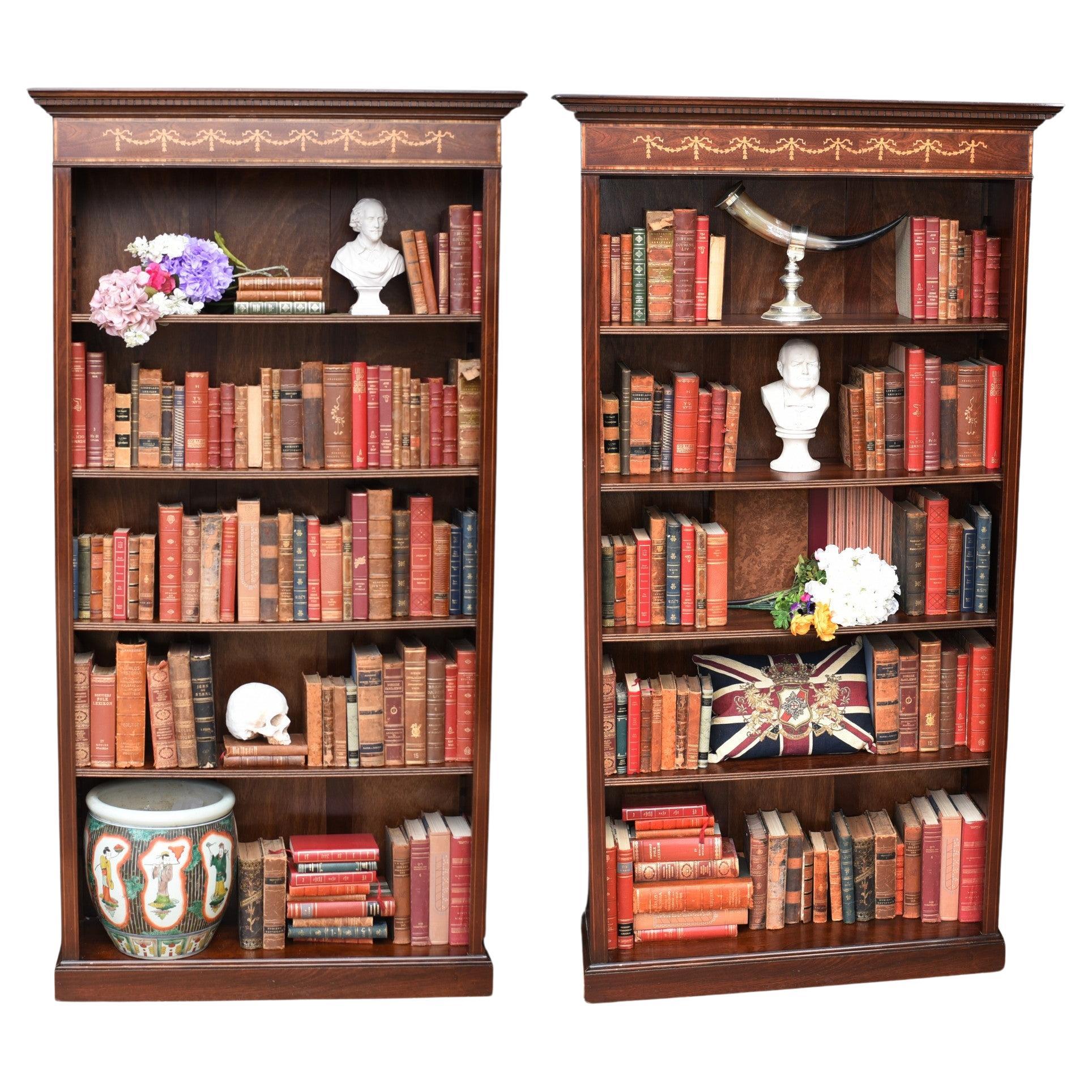 Pair Mahogany Open Front Bookcase - Regency Sheraton Bookcase For Sale