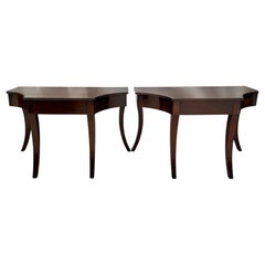 Pair Mahogany Rose Tarlow Melrose House Keats Console Tables with Three Drawers