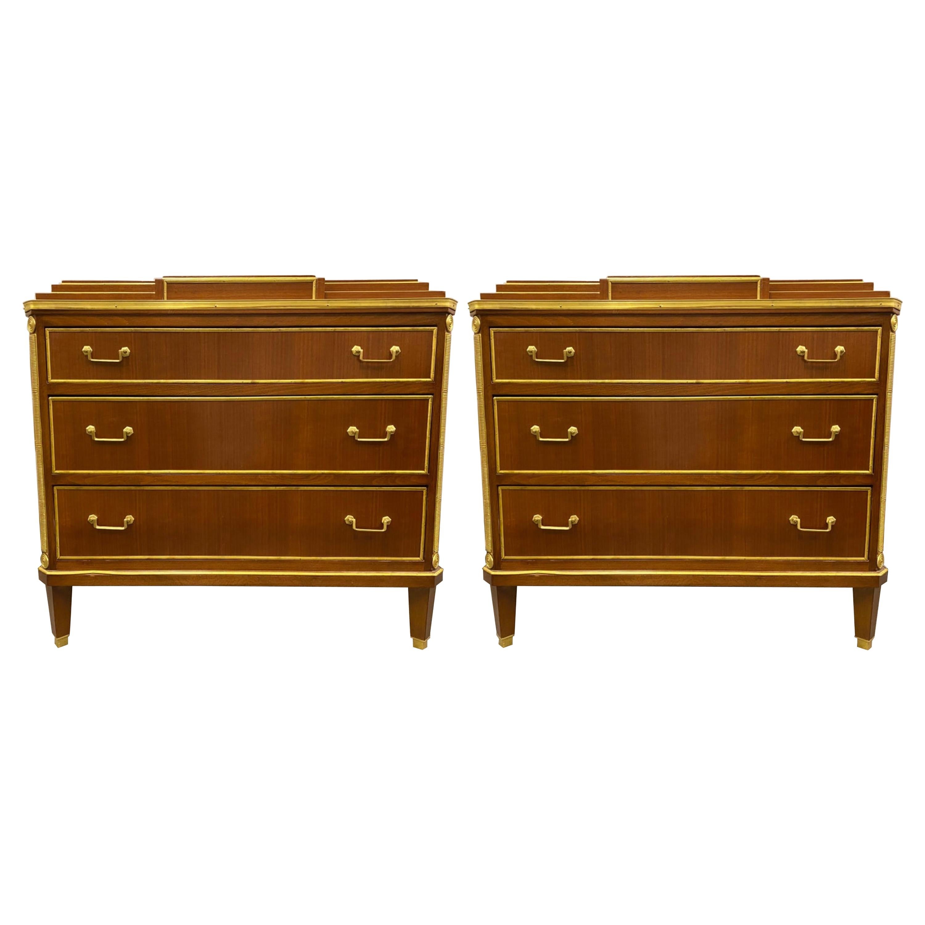 Pair Mahogany Up Russian Neoclassical Style Commodes / Nightstands