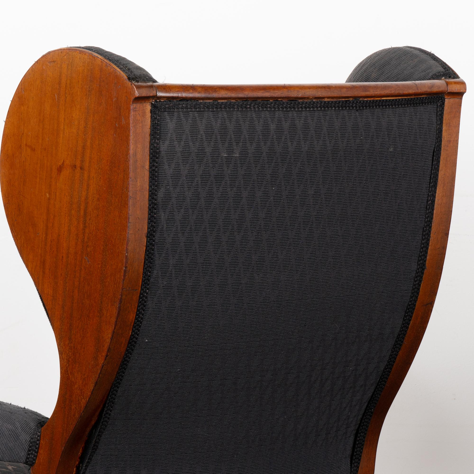Pair, Mahogany Wingback Armchairs, Denmark circa 1840-60 4