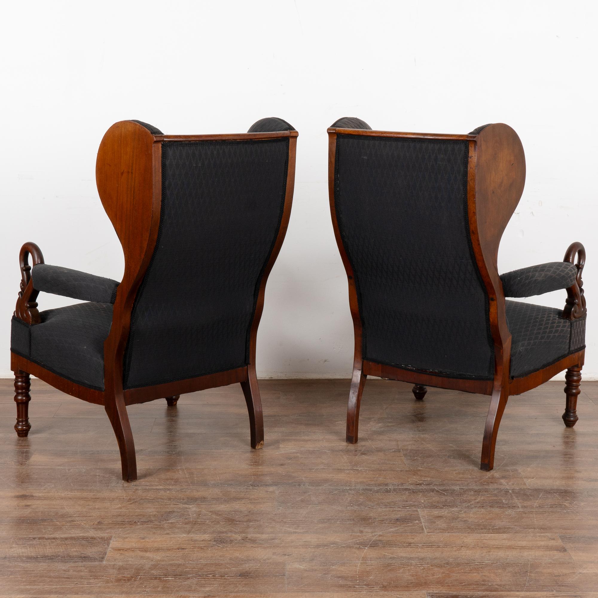 Pair, Mahogany Wingback Armchairs, Denmark circa 1840-60 6