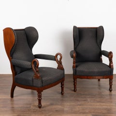 Pair, Mahogany Wingback Armchairs, Denmark circa 1840-60
