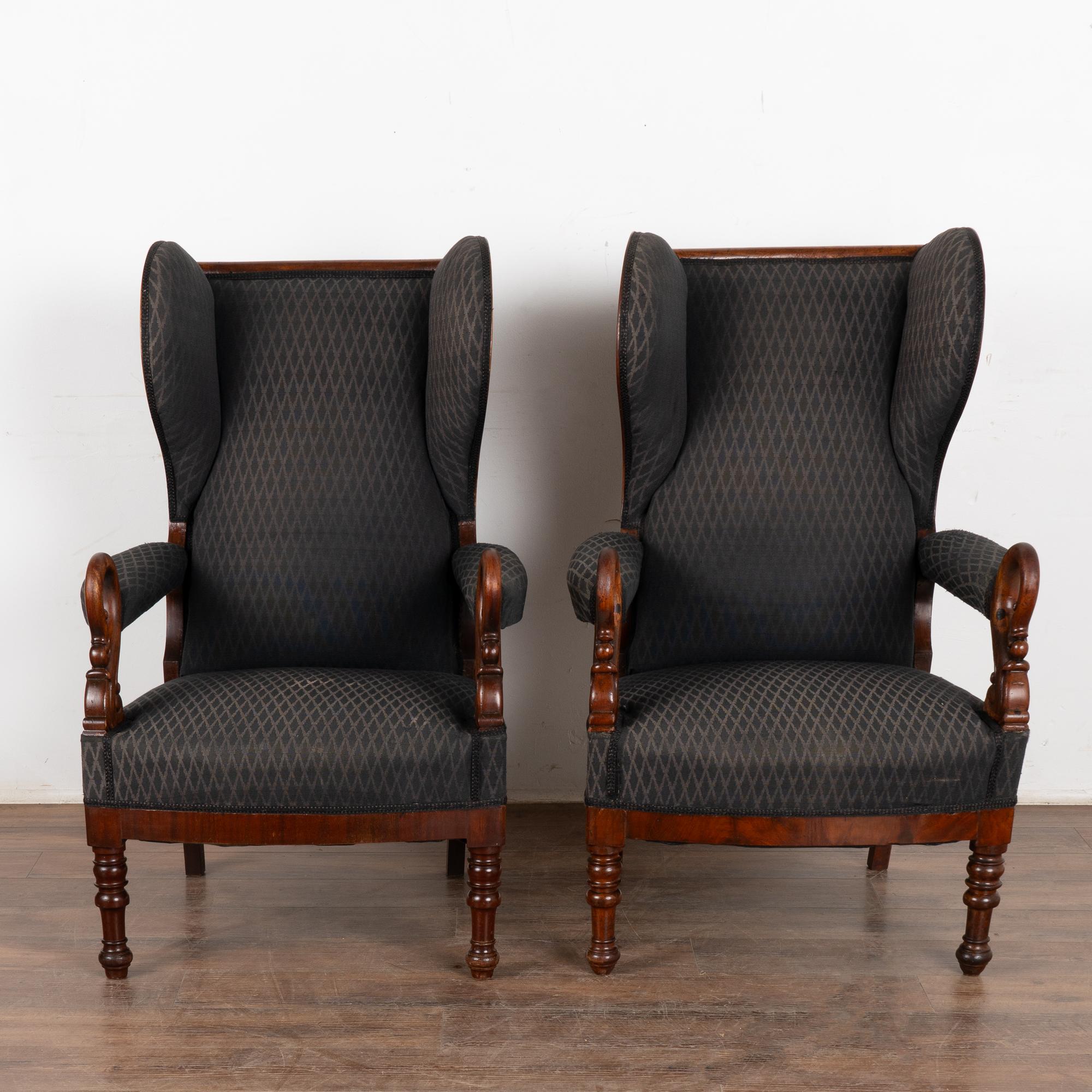Empire Pair, Mahogany Wingback Armchairs, Denmark circa 1840-60
