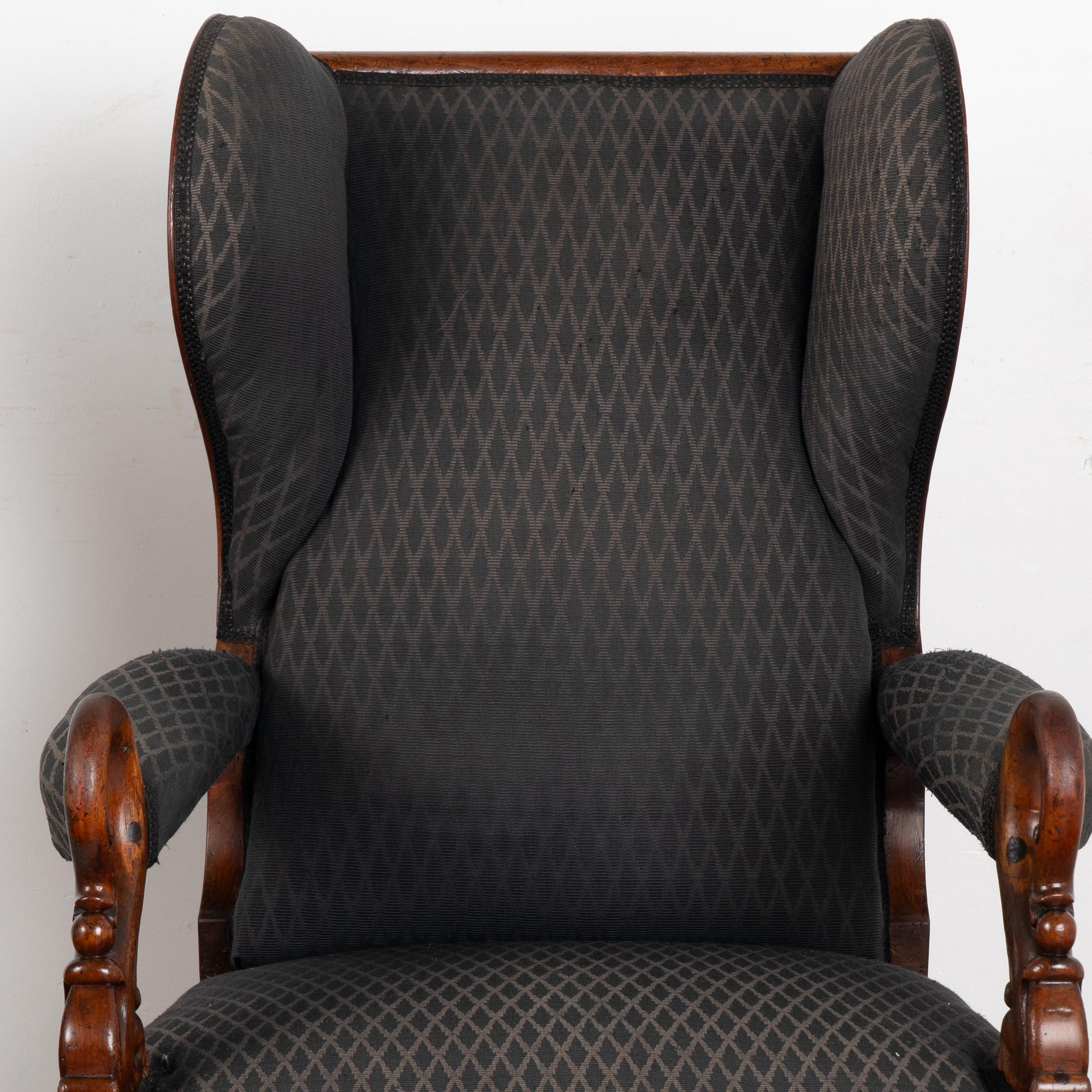Danish Pair, Mahogany Wingback Armchairs, Denmark circa 1840-60