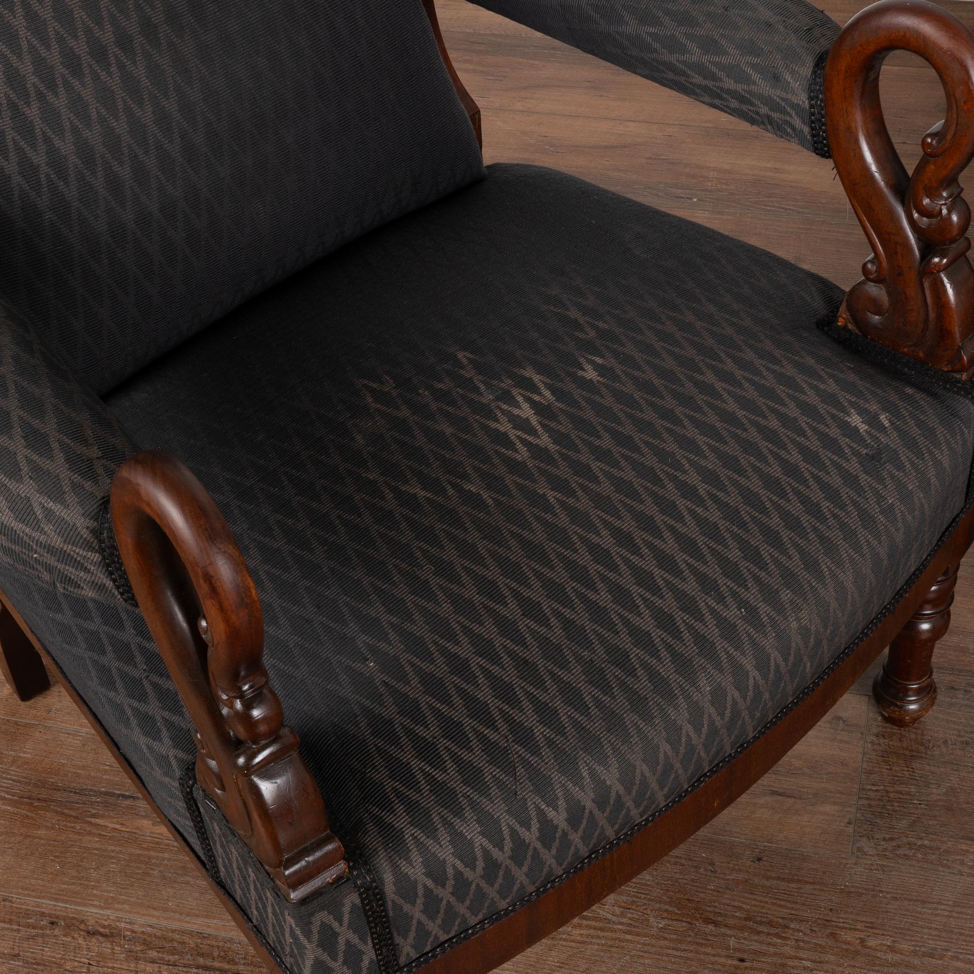 19th Century Pair, Mahogany Wingback Armchairs, Denmark circa 1840-60