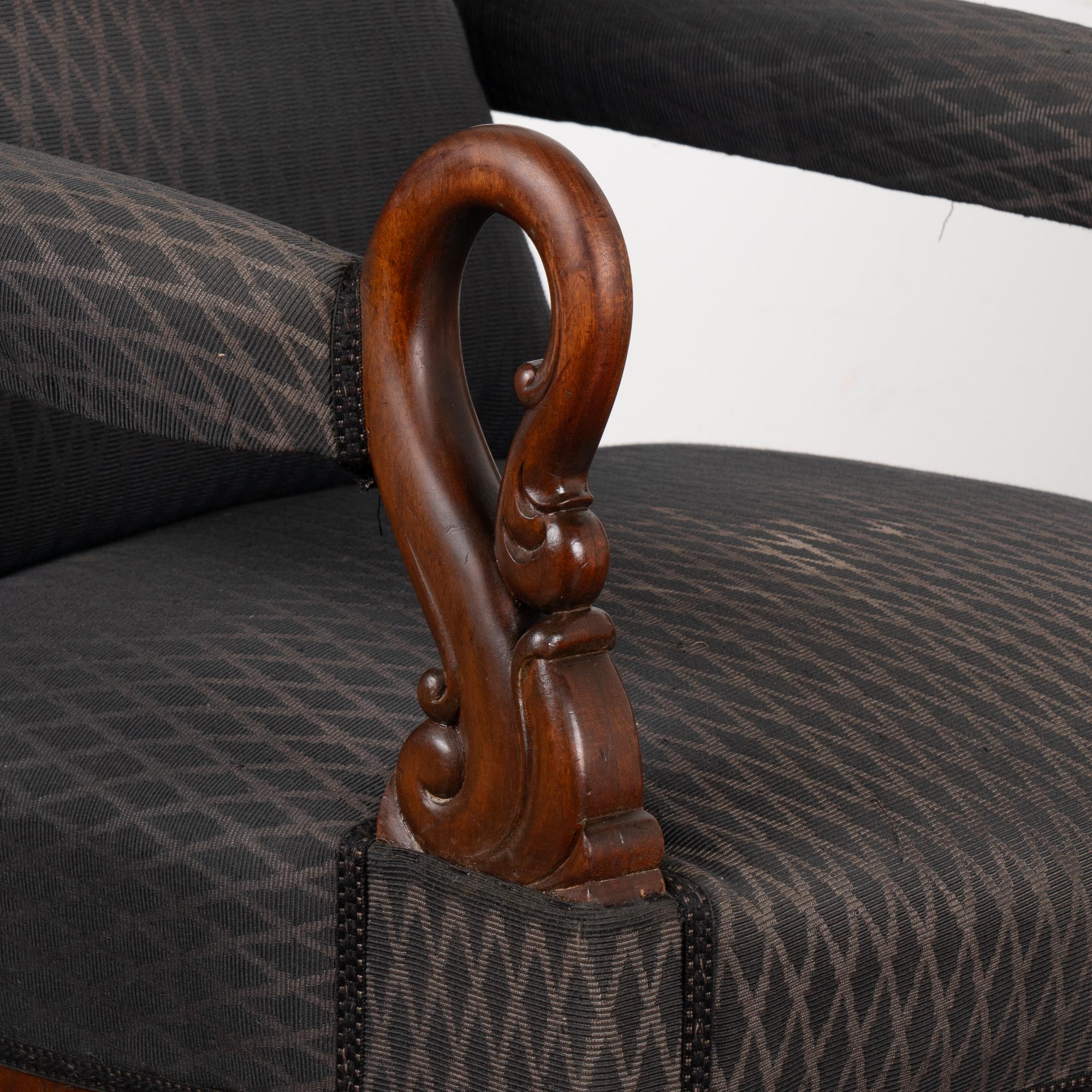 Fabric Pair, Mahogany Wingback Armchairs, Denmark circa 1840-60