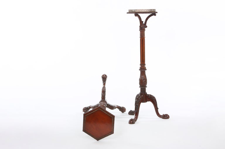 Pair Mahogany Wood / Gallery Top Tray Pedestal Tables For Sale at 1stDibs