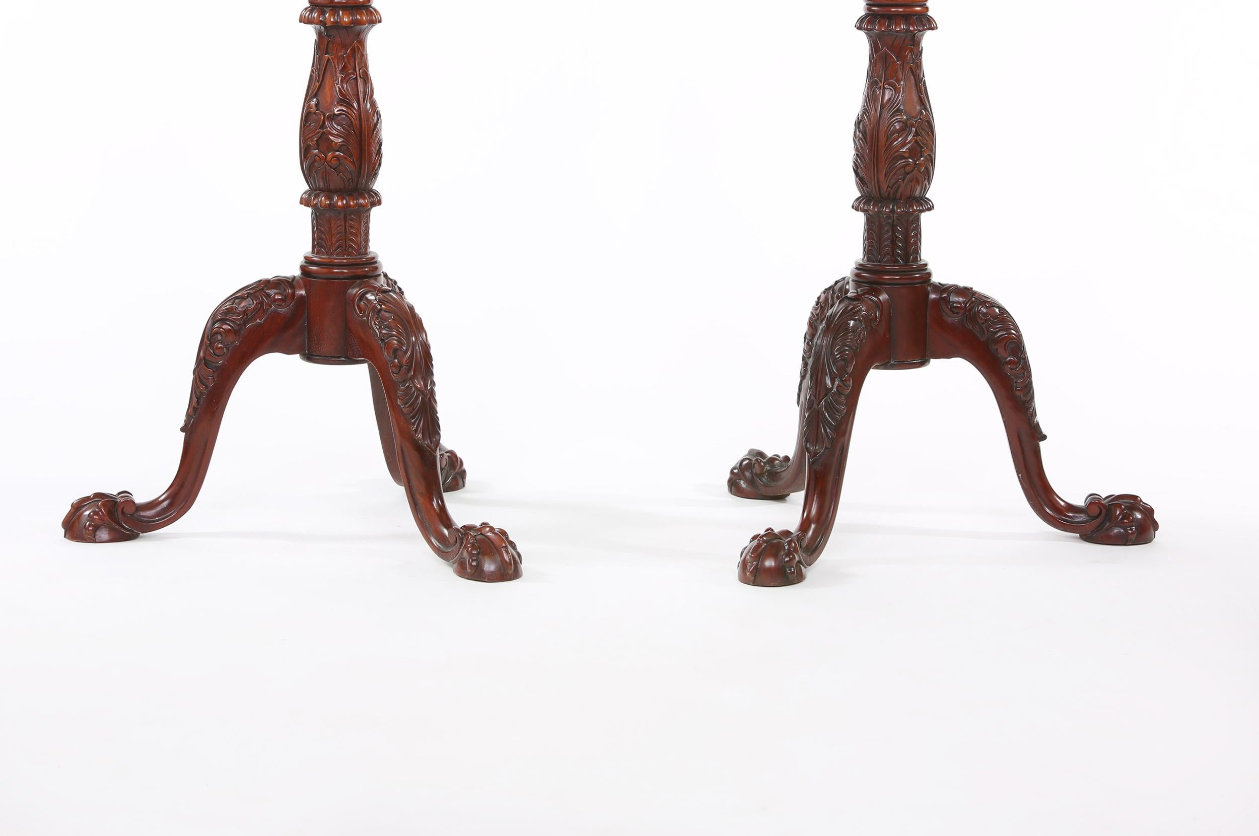 Early 20th Century Pair Mahogany Wood / Gallery Top Tray Pedestal Tables For Sale