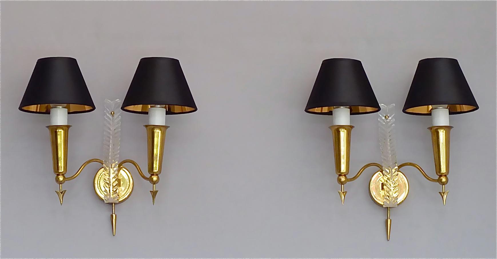 Pair of Maison Arlus Midcentury Sconces Jansen Arrow Brass Lamp, Gio Ponti Style 2