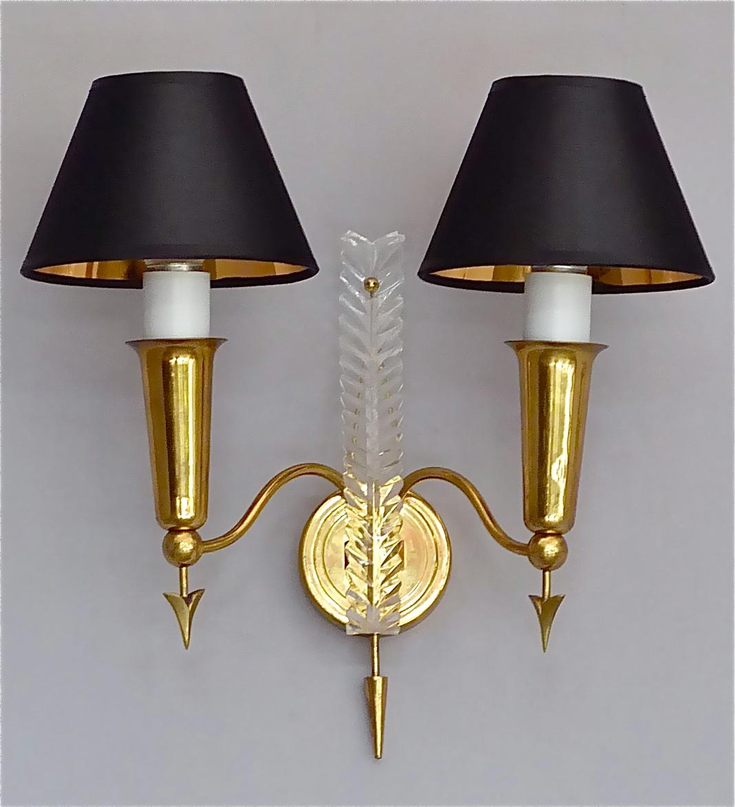 Pair of Maison Arlus Midcentury Sconces Jansen Arrow Brass Lamp, Gio Ponti Style 4