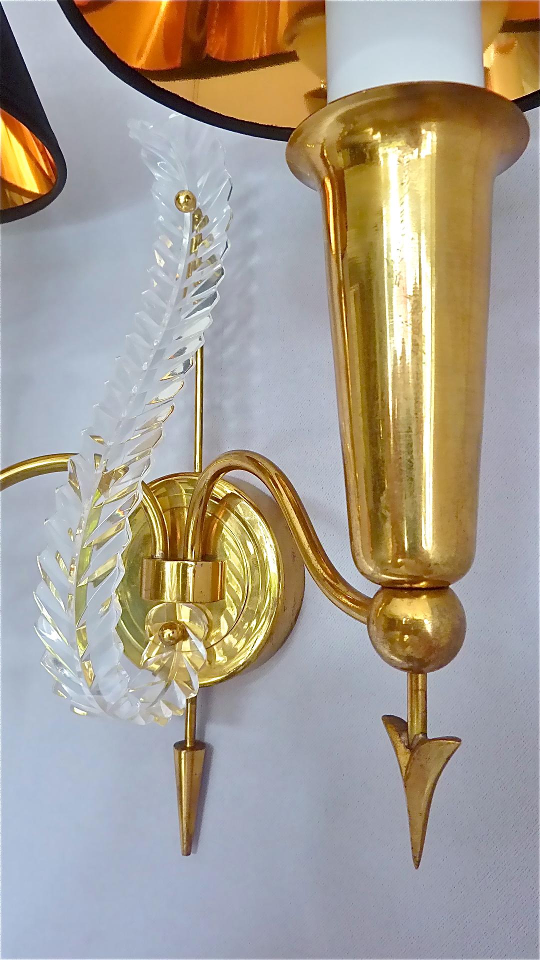 Pair of Maison Arlus Midcentury Sconces Jansen Arrow Brass Lamp, Gio Ponti Style 6