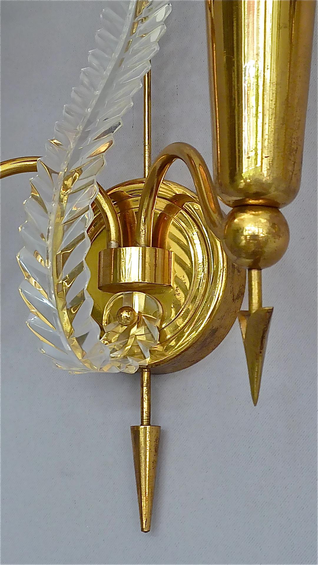 Pair of Maison Arlus Midcentury Sconces Jansen Arrow Brass Lamp, Gio Ponti Style 7