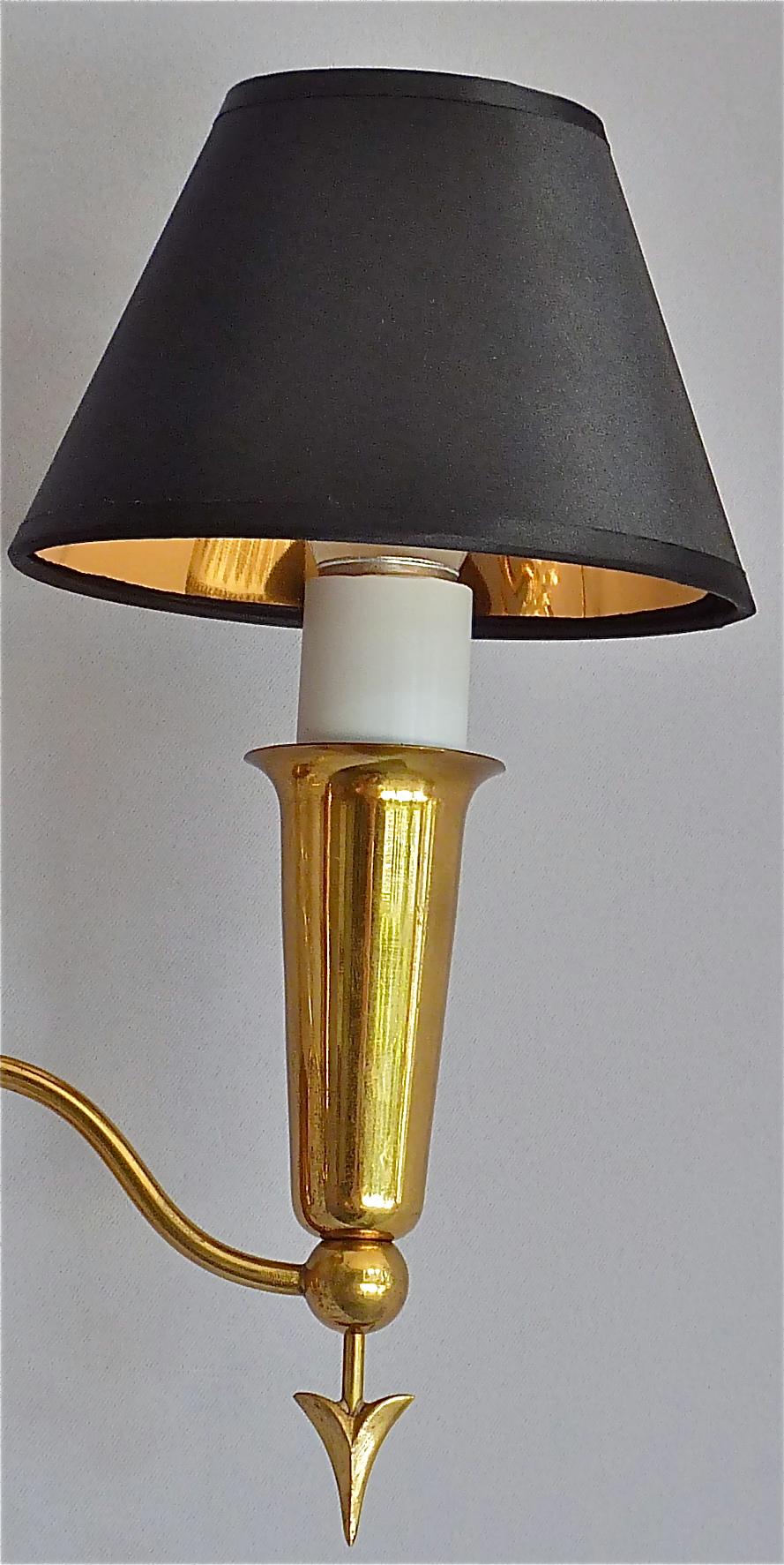 Pair of Maison Arlus Midcentury Sconces Jansen Arrow Brass Lamp, Gio Ponti Style 10