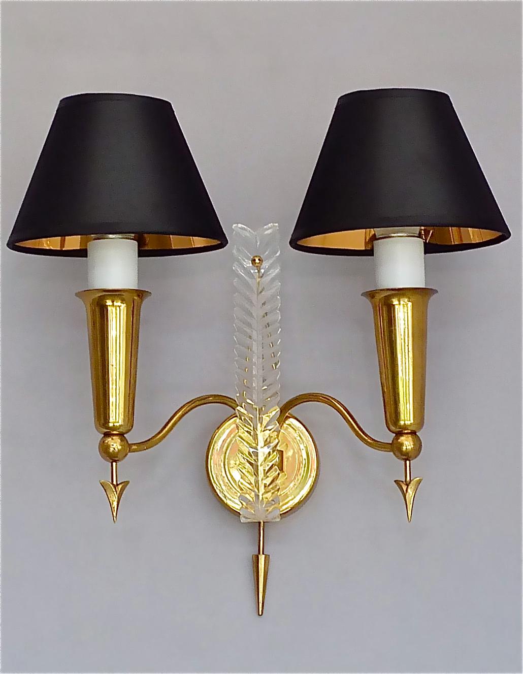 Pair of Maison Arlus Midcentury Sconces Jansen Arrow Brass Lamp, Gio Ponti Style 11