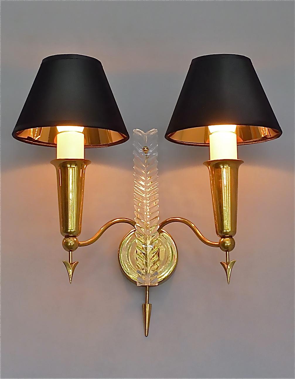 Pair of Maison Arlus Midcentury Sconces Jansen Arrow Brass Lamp, Gio Ponti Style 12
