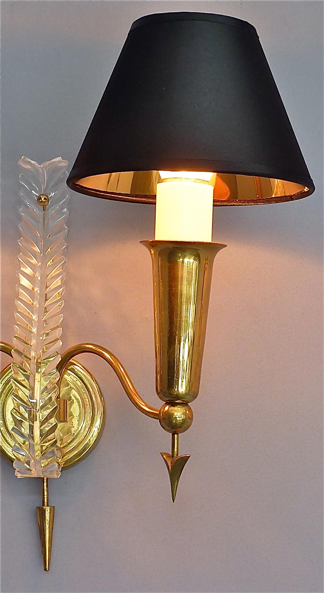 Mid-20th Century Pair of Maison Arlus Midcentury Sconces Jansen Arrow Brass Lamp, Gio Ponti Style