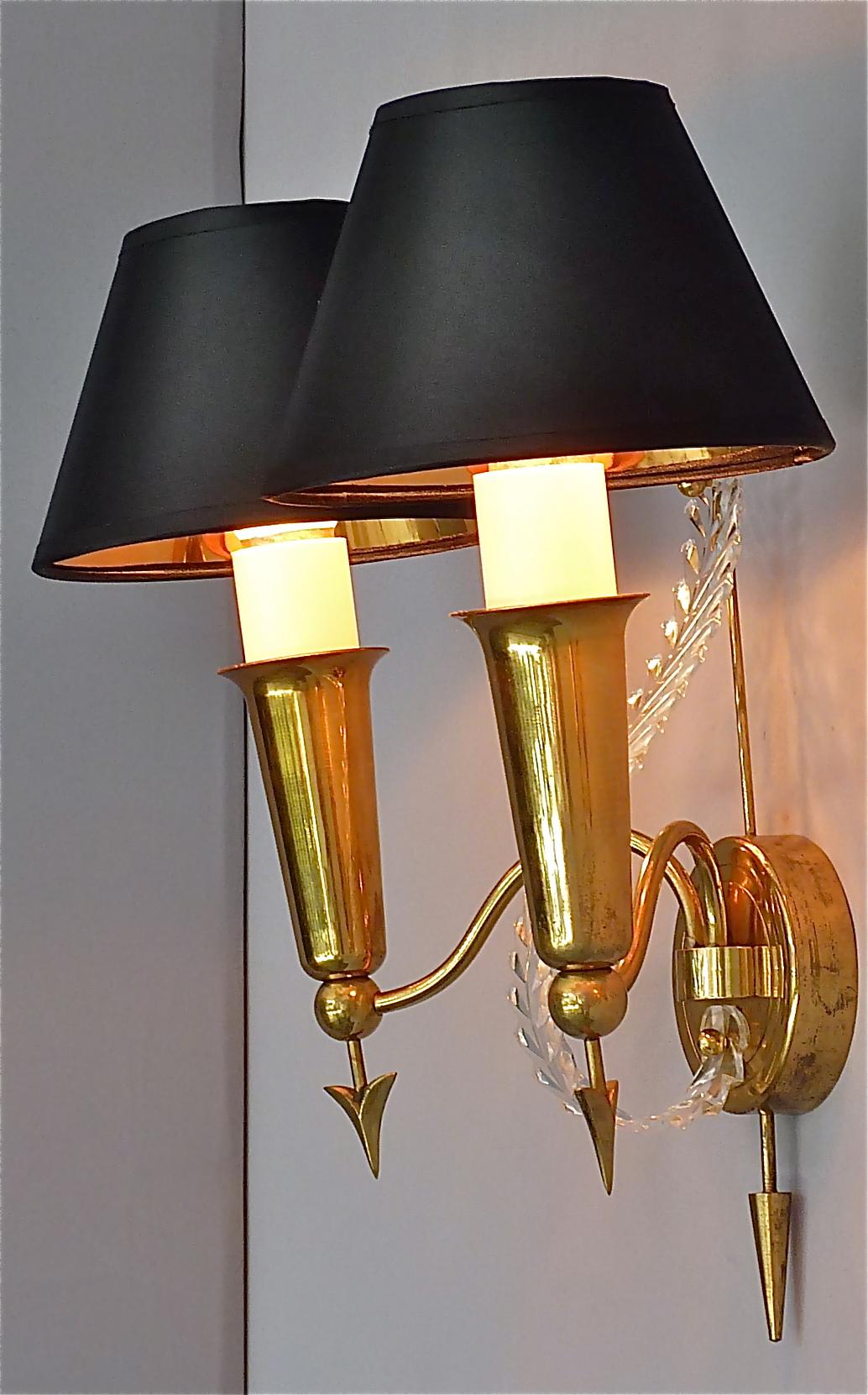 Pair of Maison Arlus Midcentury Sconces Jansen Arrow Brass Lamp, Gio Ponti Style 1