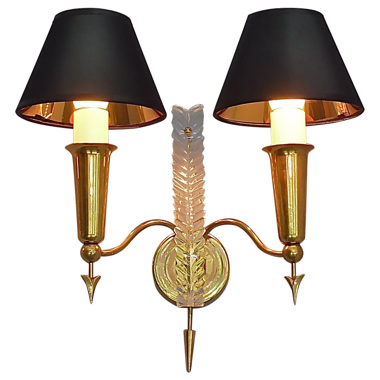 Pair of Maison Arlus Midcentury Sconces Jansen Arrow Brass Lamp, Gio Ponti Style