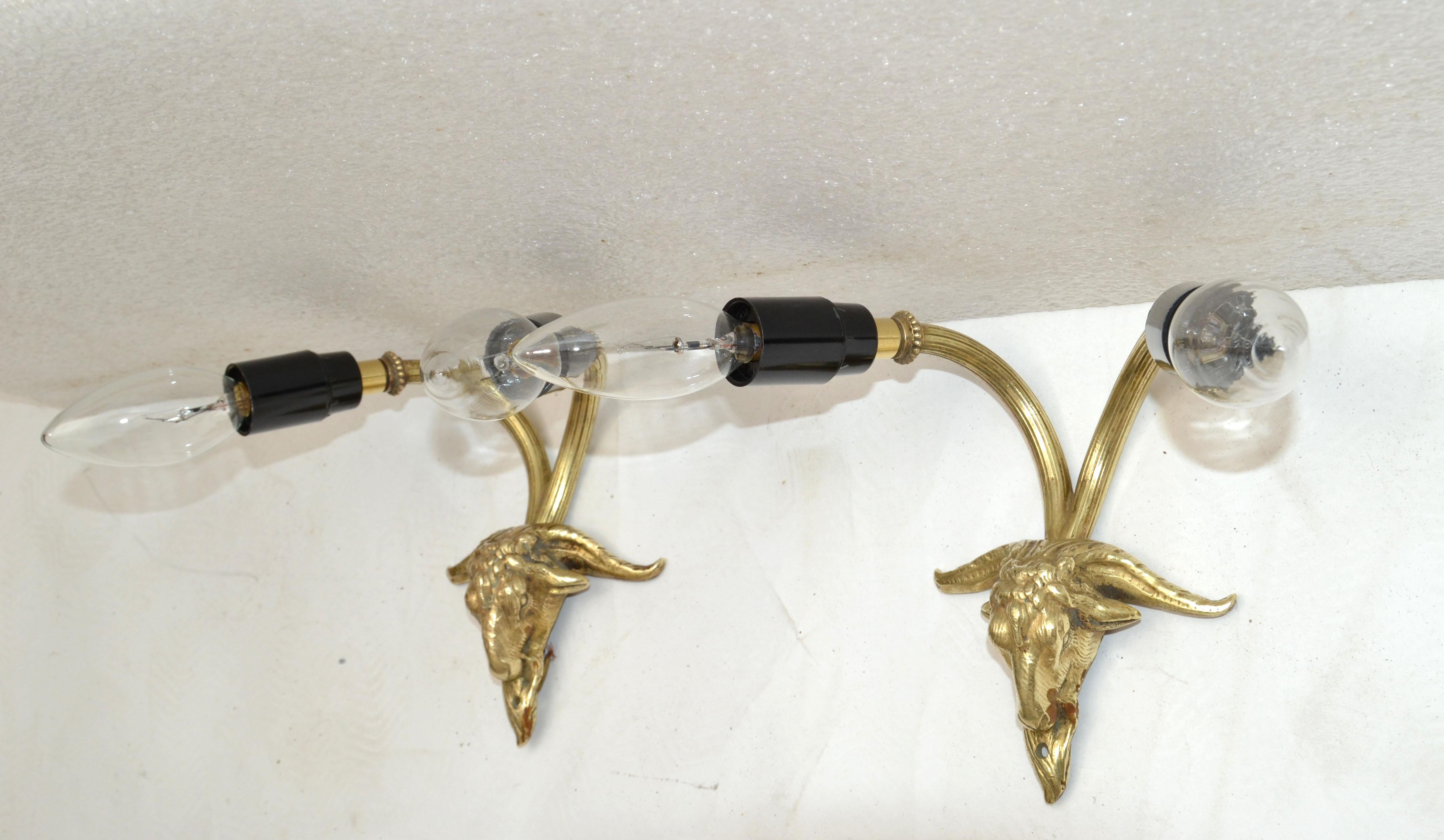 Patinated Pair-Maison Bagues 2 Light Bronze Goat Sconces, Wall Light Neoclassical France For Sale