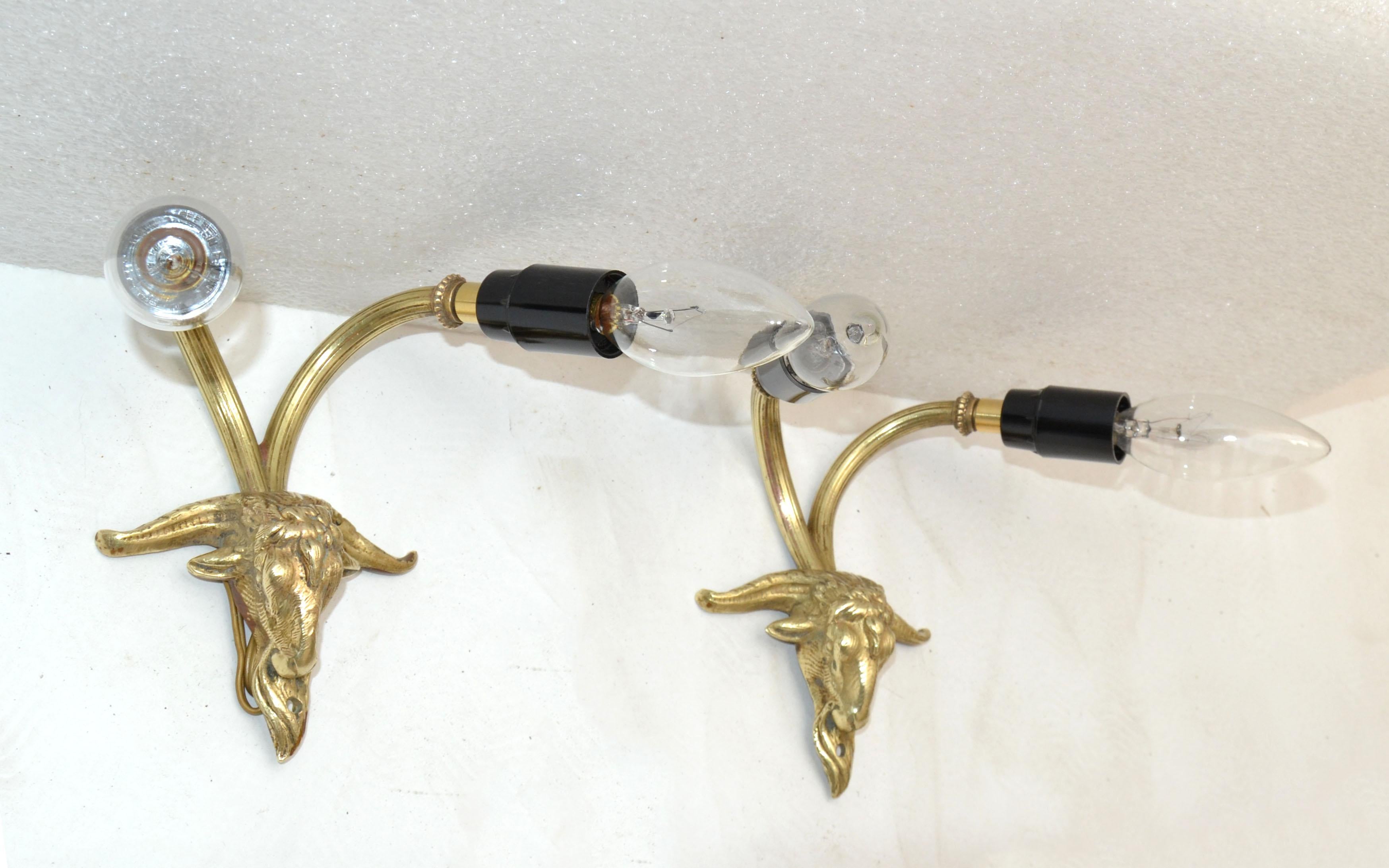 Pair-Maison Bagues 2 Light Bronze Goat Sconces, Wall Light Neoclassical France In Good Condition For Sale In Miami, FL