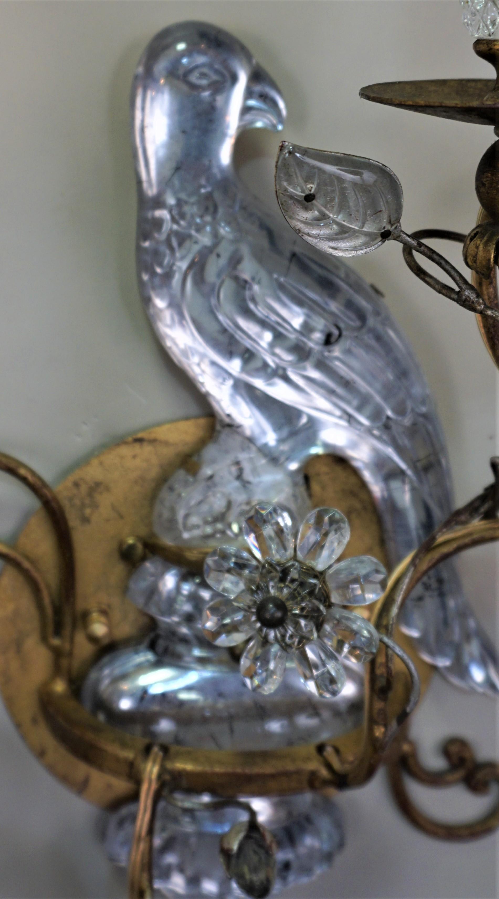 Pair of Maison Baguès Crystal and Gilt Metal Wall Sconces In Good Condition In Fairfax, VA