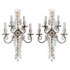 Pair Maison Baguès Four Light Wall Sconces With Leaves & Flowers