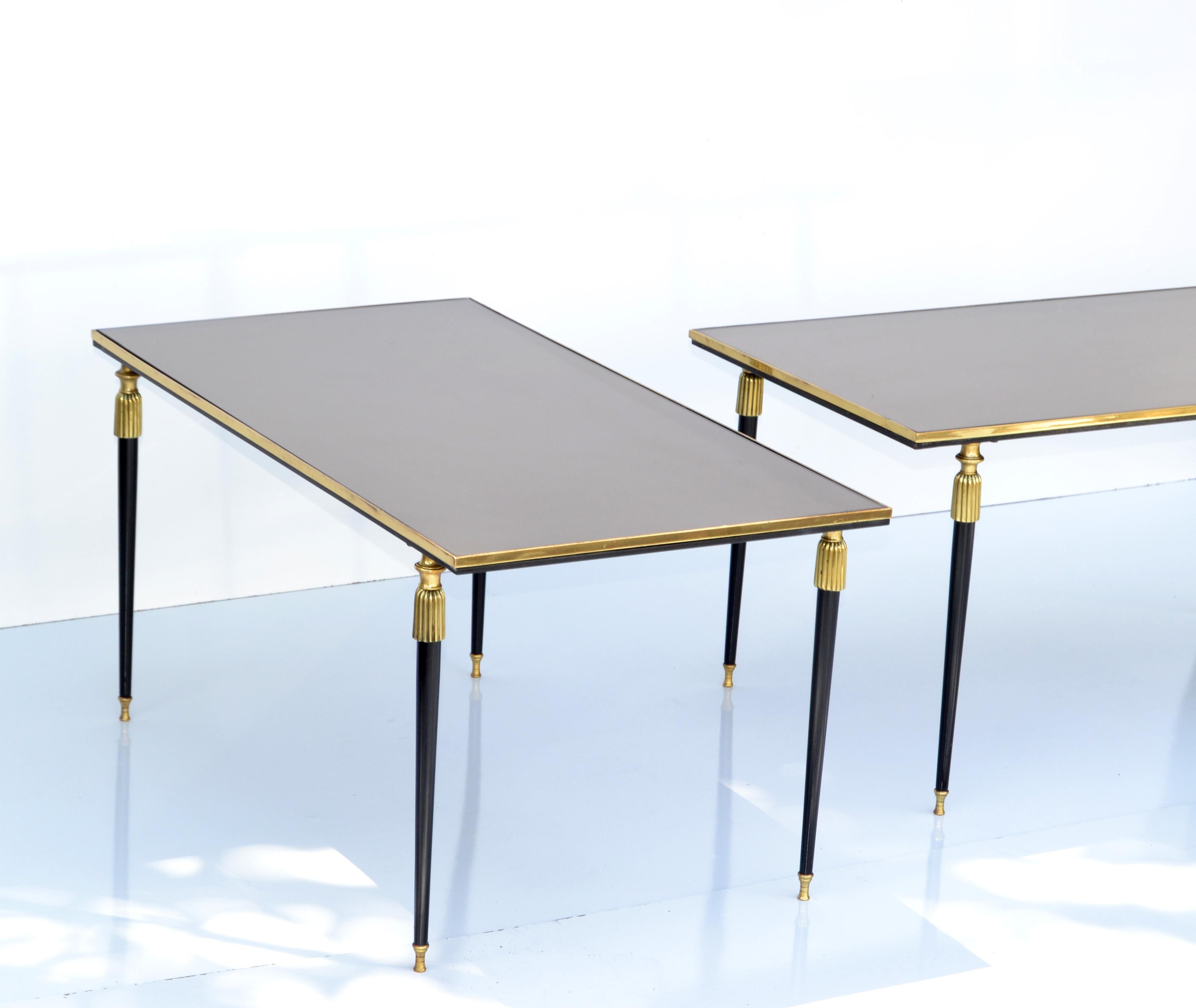 Pair, Maison Baguès French Sofa Tables Bronze & Mirrored Glass Top Neoclassical 5