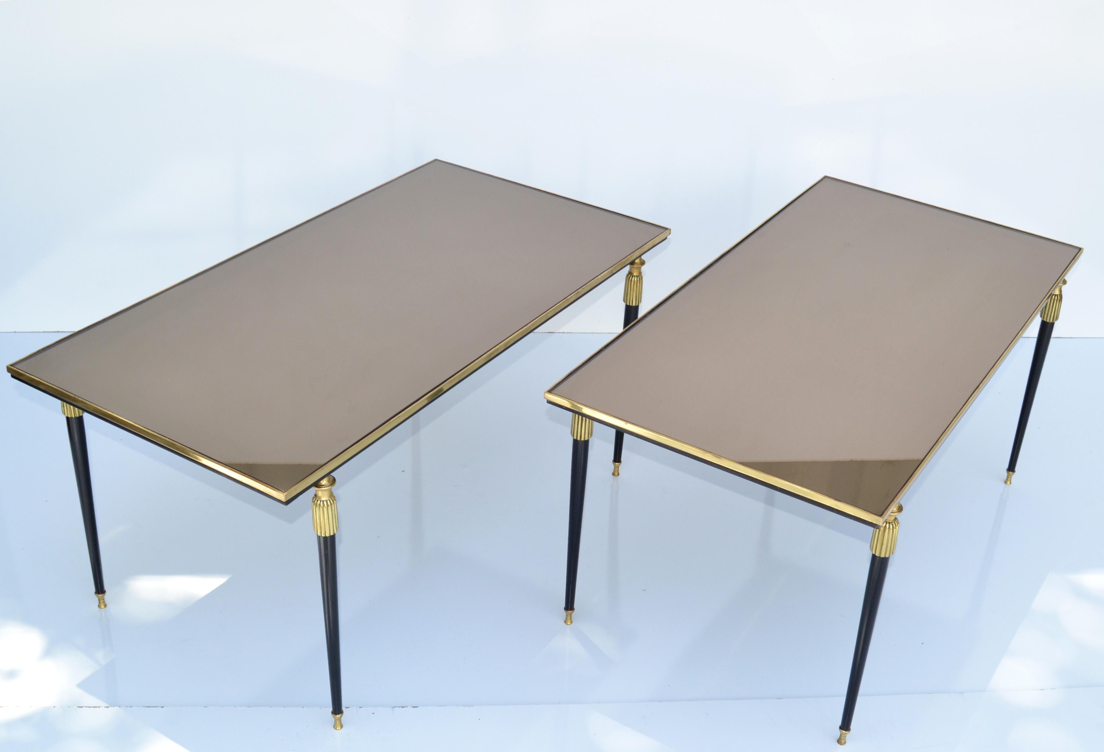 Pair, Maison Baguès French Sofa Tables Bronze & Mirrored Glass Top Neoclassical 10