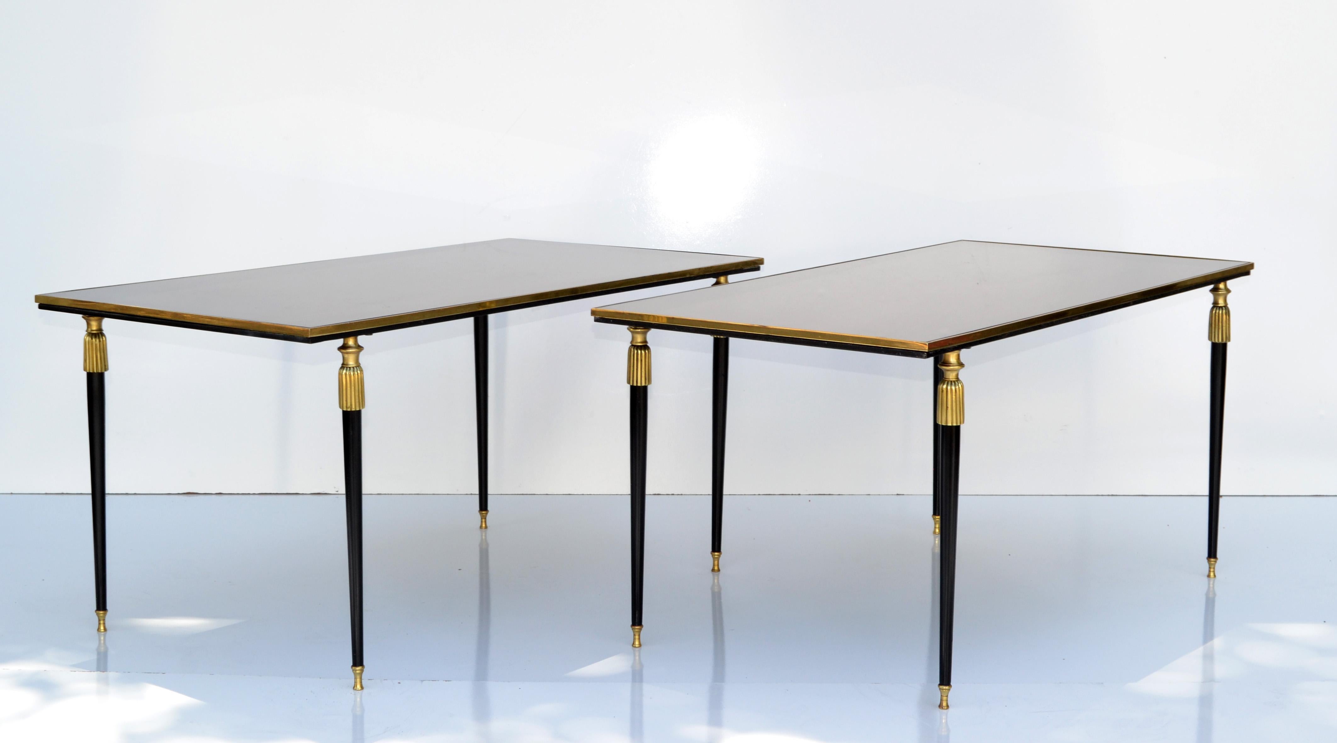 Pair, Maison Baguès French Sofa Tables Bronze & Mirrored Glass Top Neoclassical 11