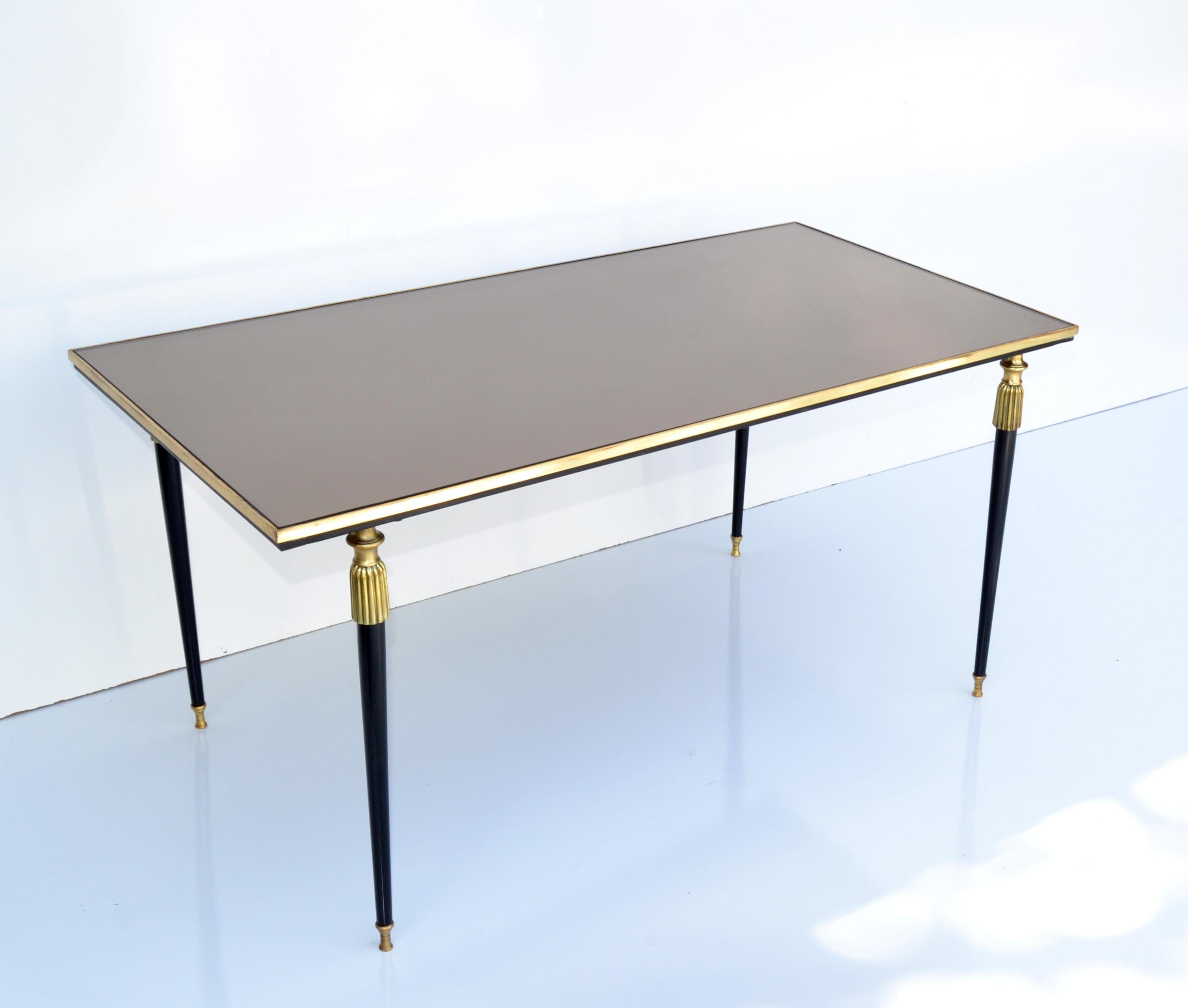 Pair, Maison Baguès French Sofa Tables Bronze & Mirrored Glass Top Neoclassical 2