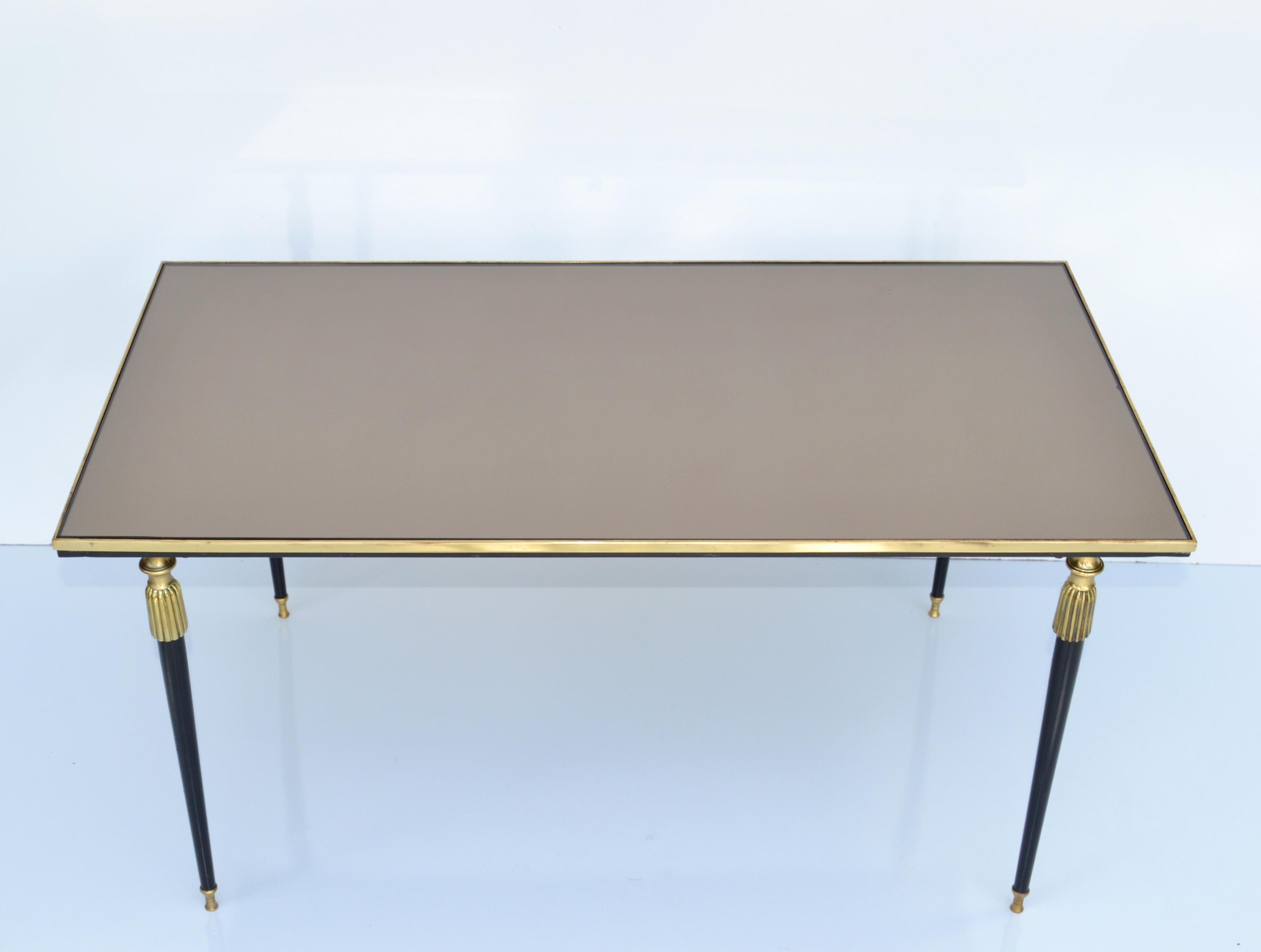 Pair, Maison Baguès French Sofa Tables Bronze & Mirrored Glass Top Neoclassical 3