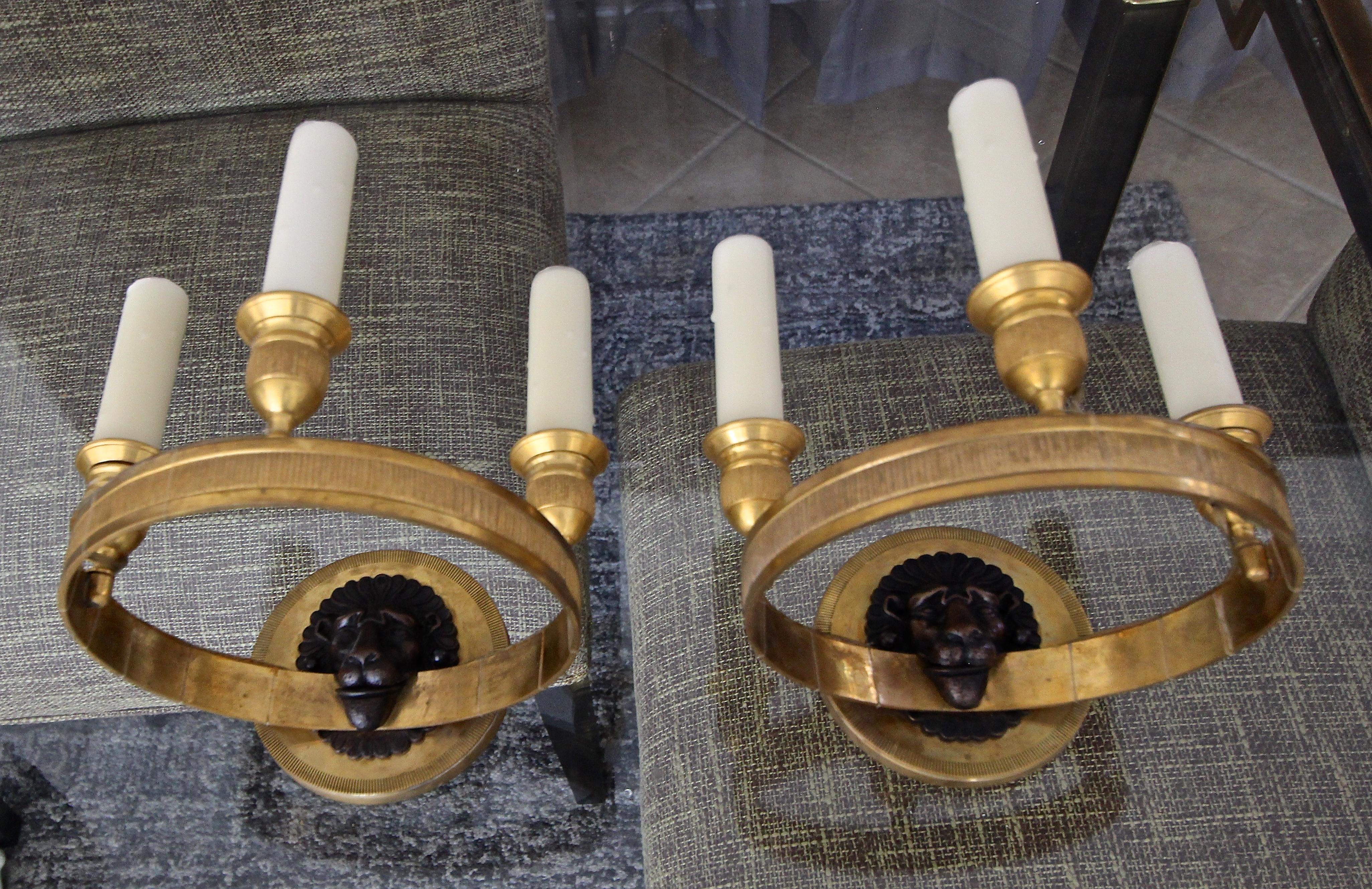 Pair of Maison Baguès Style French 3-Light Lion Wall Sconces For Sale 13