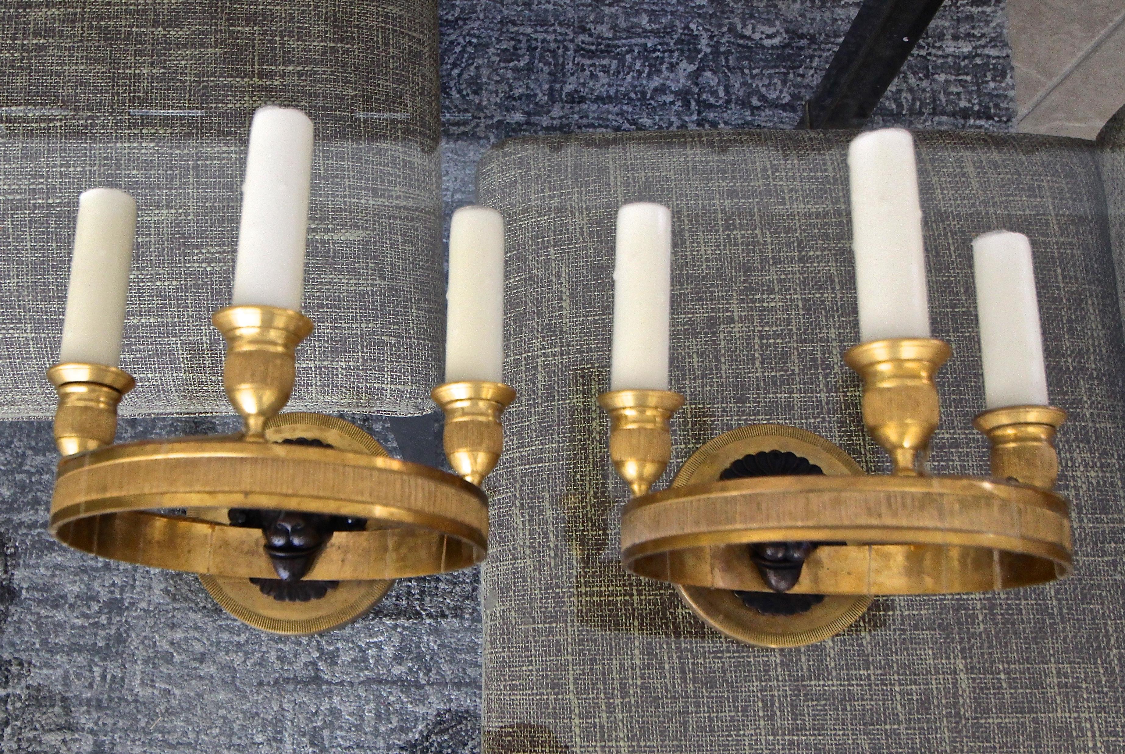 Pair of Maison Baguès Style French 3-Light Lion Wall Sconces In Good Condition For Sale In Palm Springs, CA