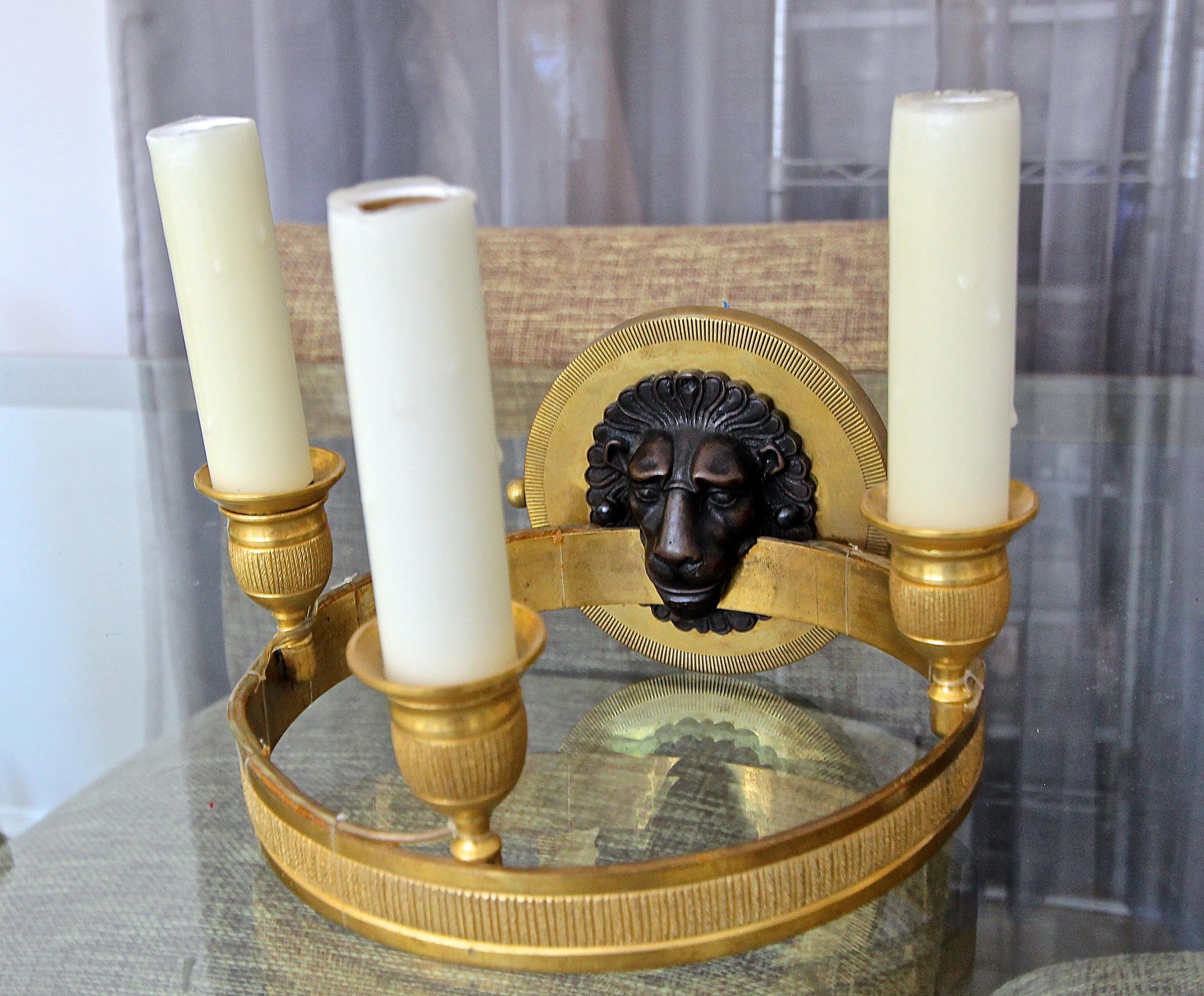 Pair of Maison Baguès Style French 3-Light Lion Wall Sconces For Sale 3
