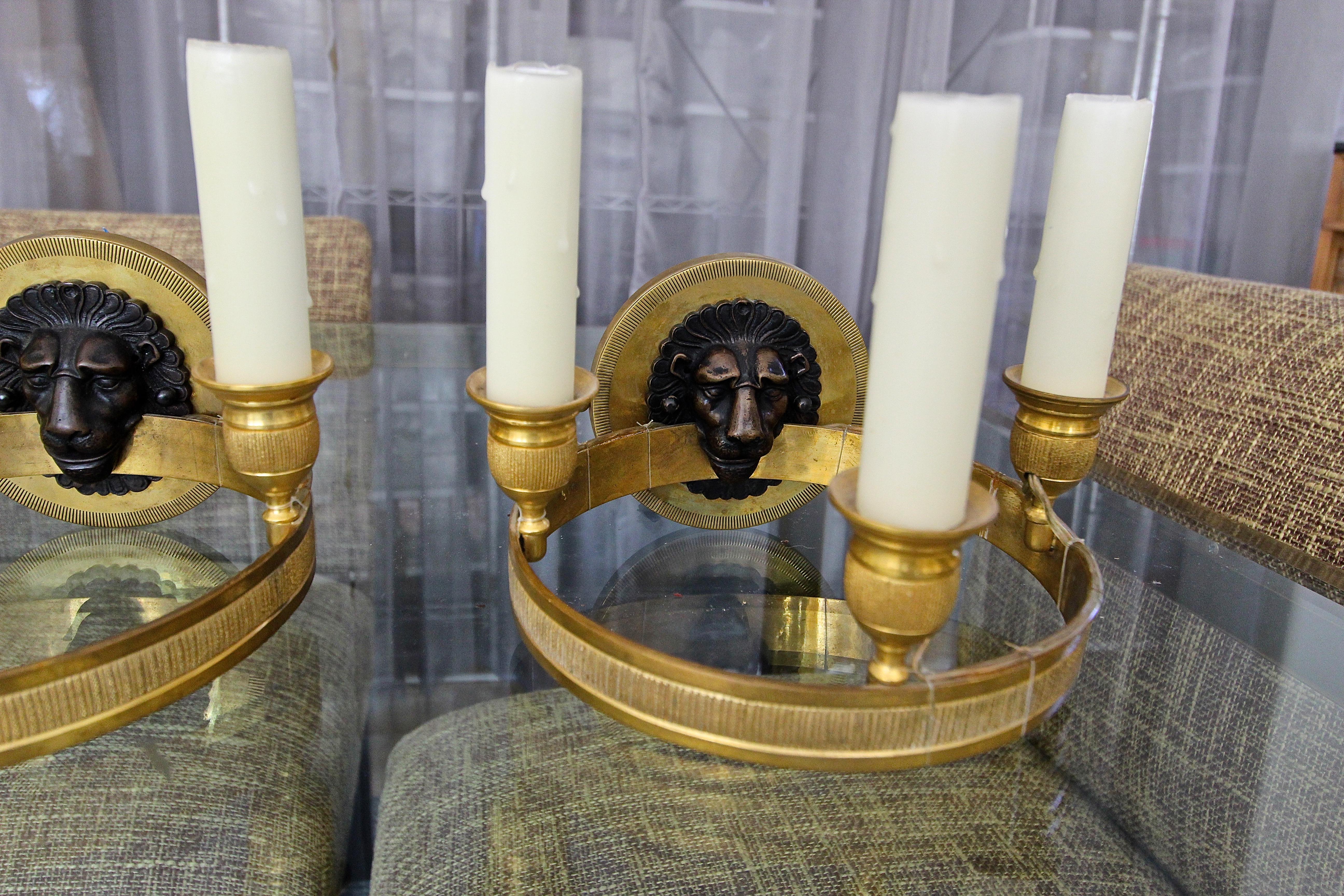 Pair of Maison Baguès Style French 3-Light Lion Wall Sconces For Sale 4