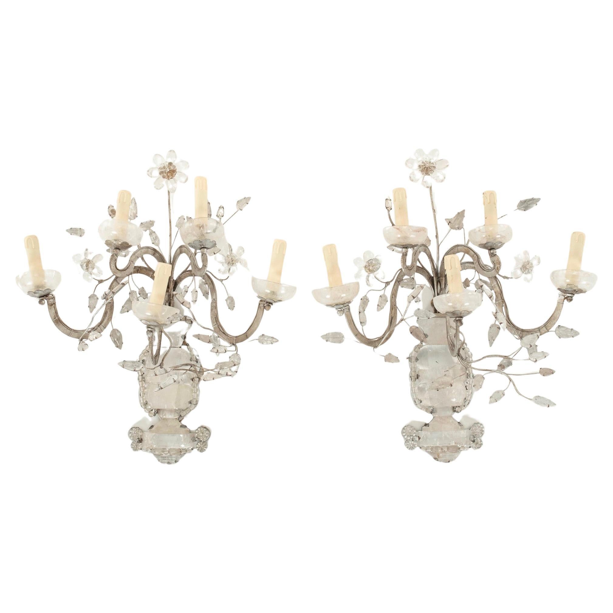 Pair Maison Bagues Style Rock Crystal Urn Sconces