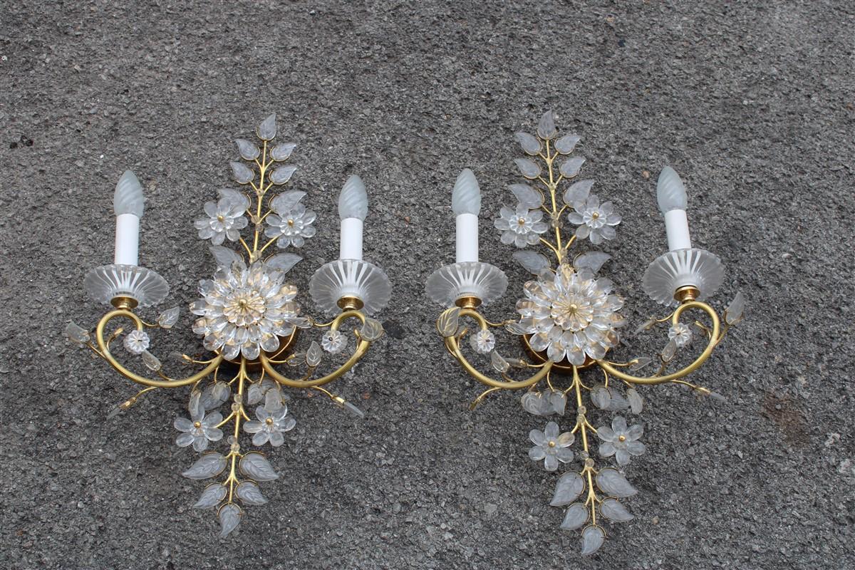 Pair Maison Baguès wall sconces crystal solid gold brass 1970 France Baccarat .

2 light bulbs max 40 watt Each.

List For Two Sconces.