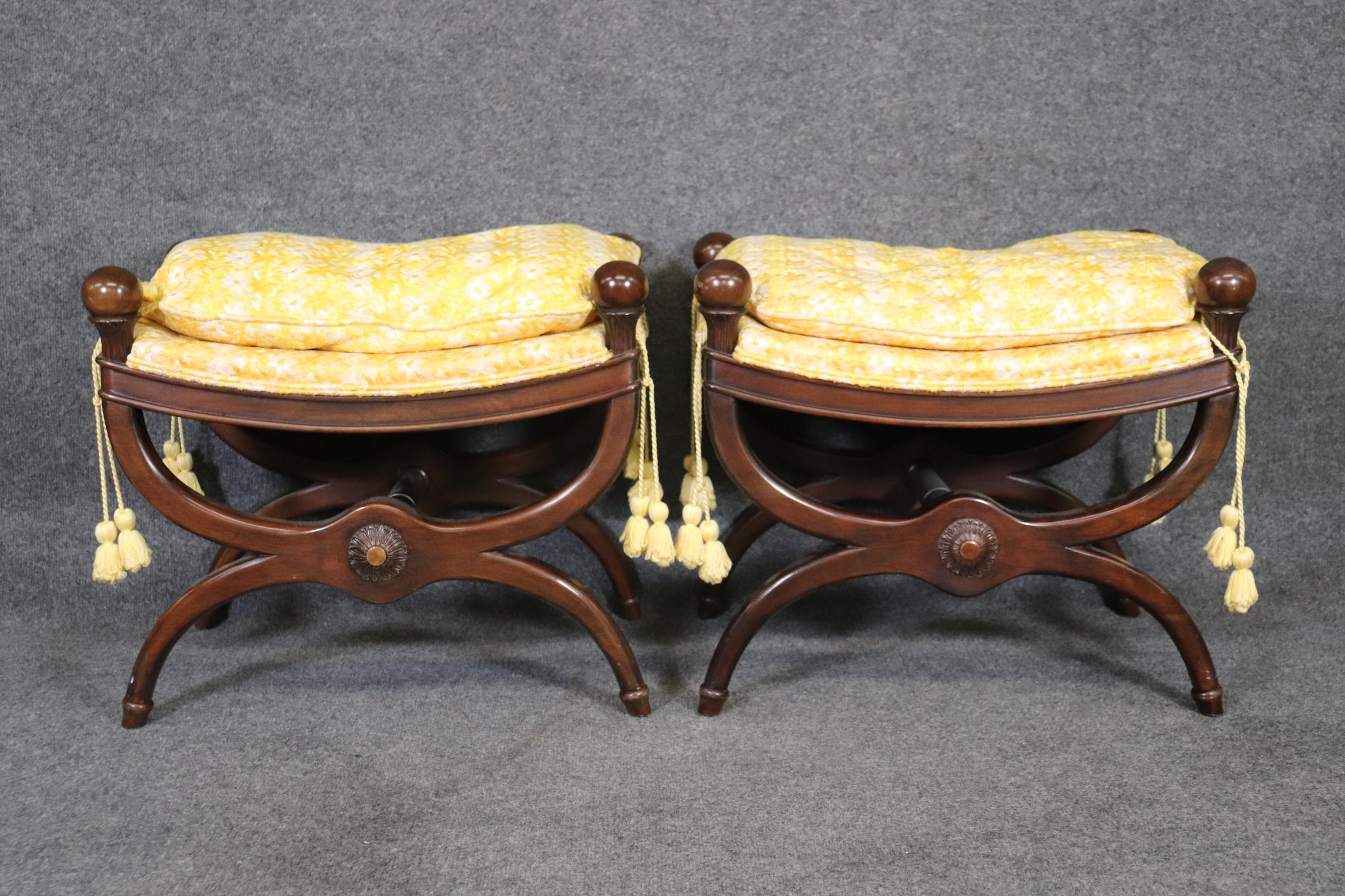 Pair Maison Jansen Attributed Mahogany French Directoire Footstools, Circa 1960s In Good Condition For Sale In Swedesboro, NJ
