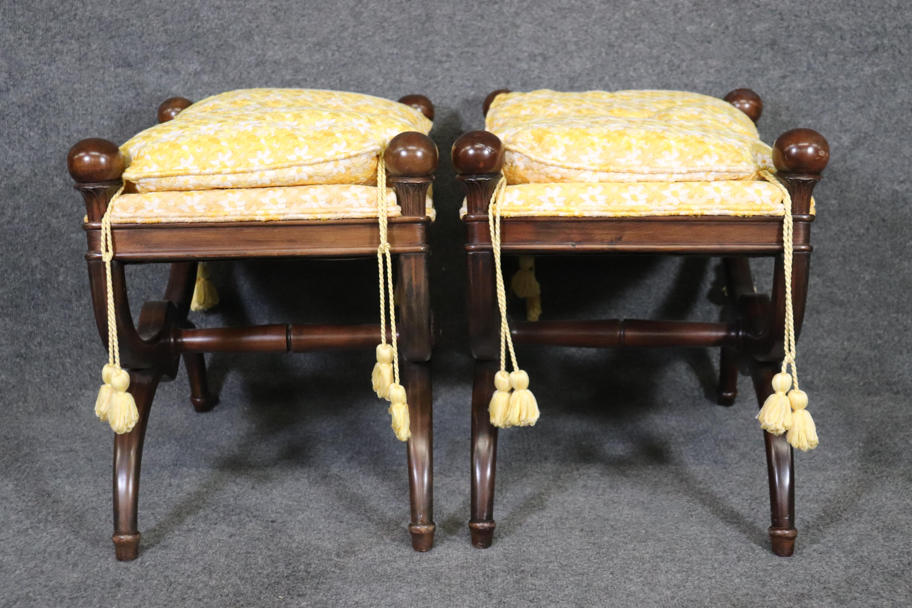 Mid-20th Century Pair Maison Jansen Attributed Mahogany French Directoire Footstools, Circa 1960s For Sale