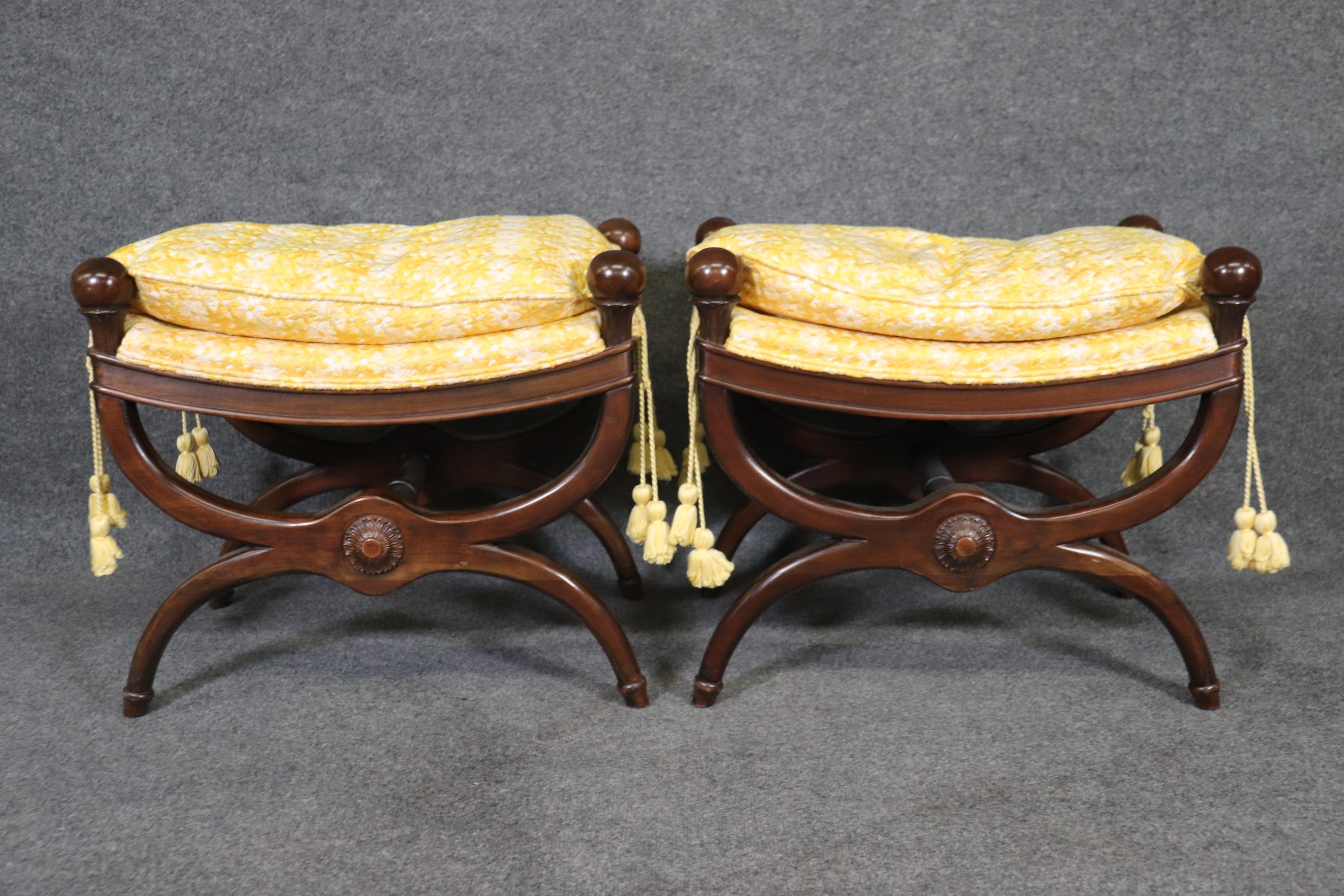 Pair Maison Jansen Attributed Mahogany French Directoire Footstools, Circa 1960s For Sale 1
