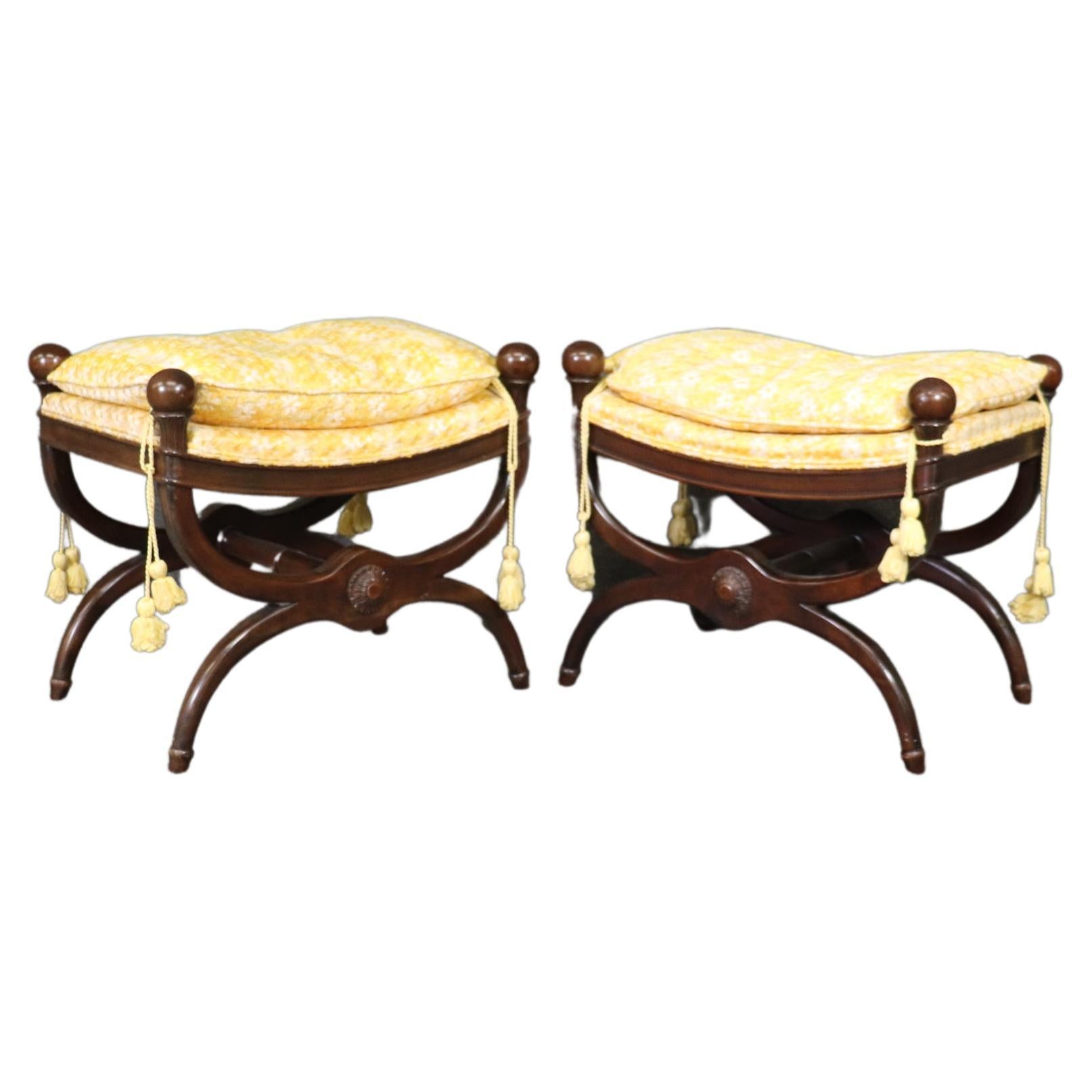 Pair Maison Jansen Attributed Mahogany French Directoire Footstools, Circa 1960s