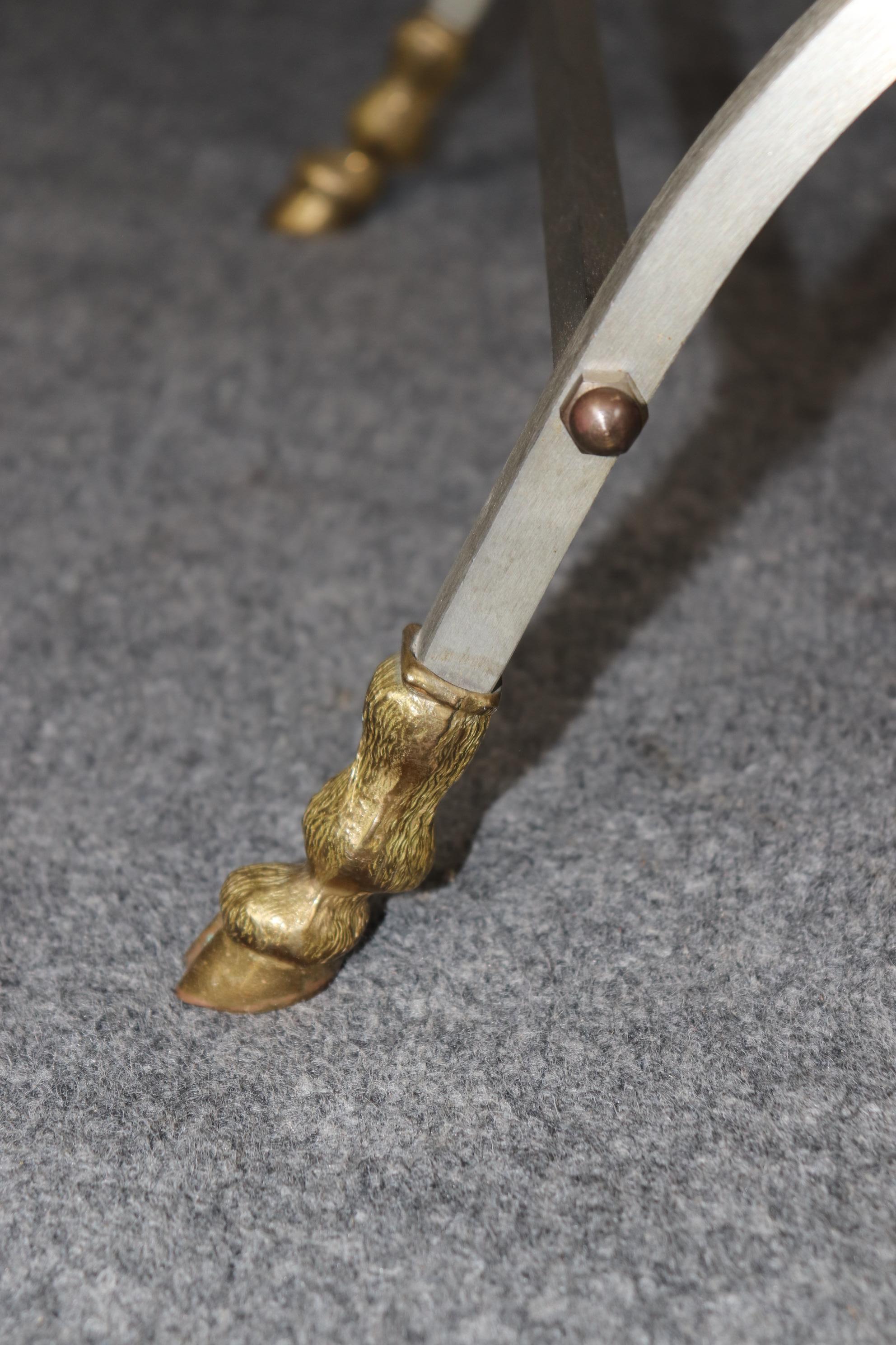 Mid-20th Century Pair Maison Jansen Brass and Steel Rams Head Savonarola Chairs For Sale