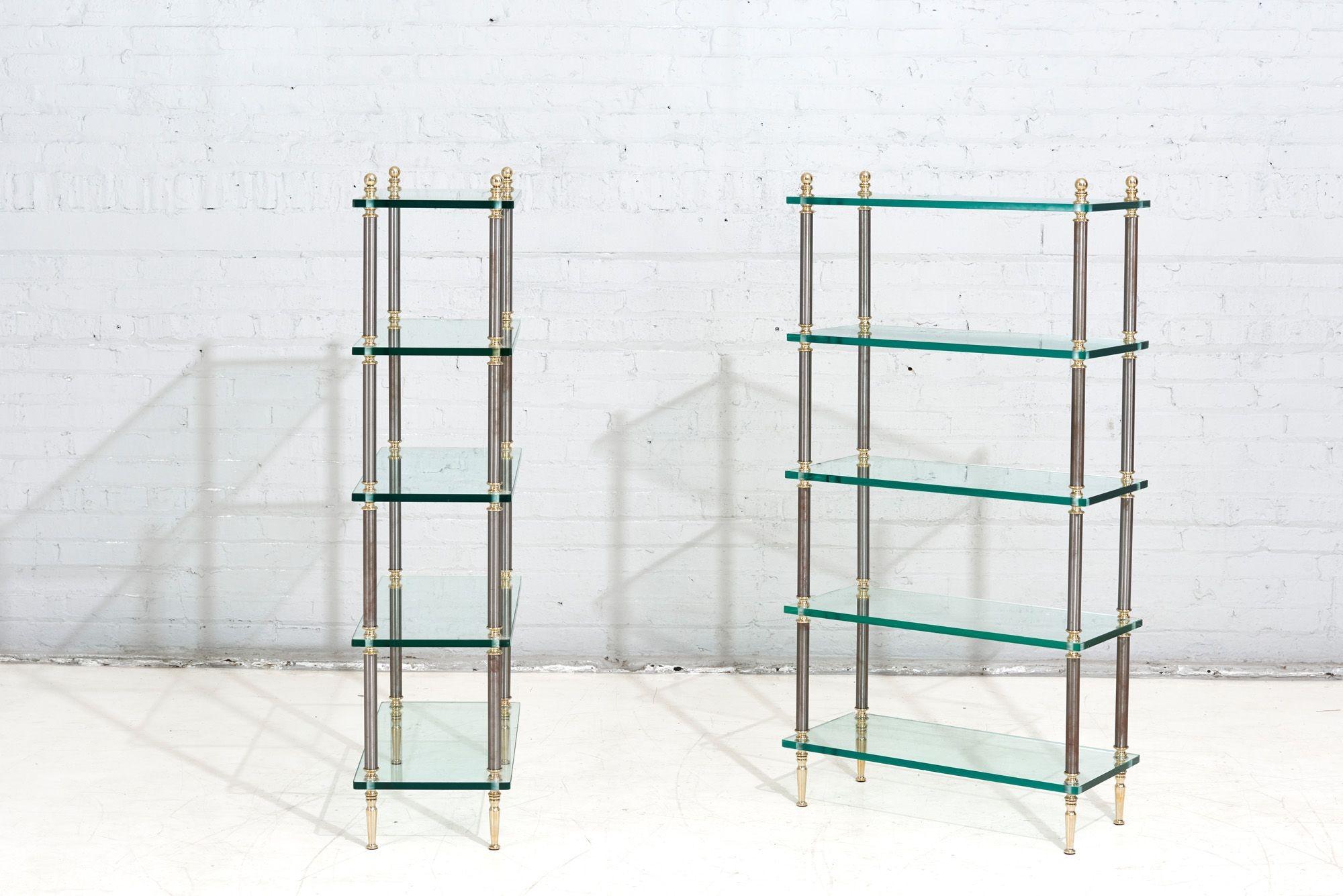 Pair Maison Jansen Brass Steel and Glass Etagere, France, 1960 In Good Condition In Chicago, IL