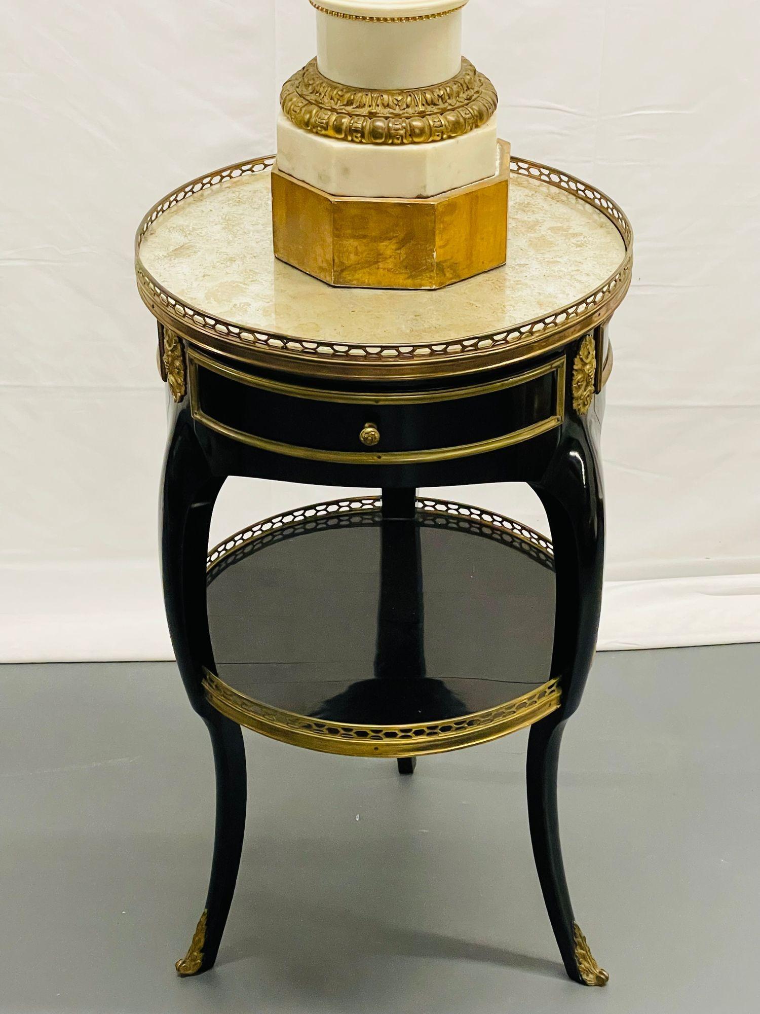 20th Century Pair Maison Jansen Hollywood Regency Style End, Side Tables, Silver Leaf Glass For Sale