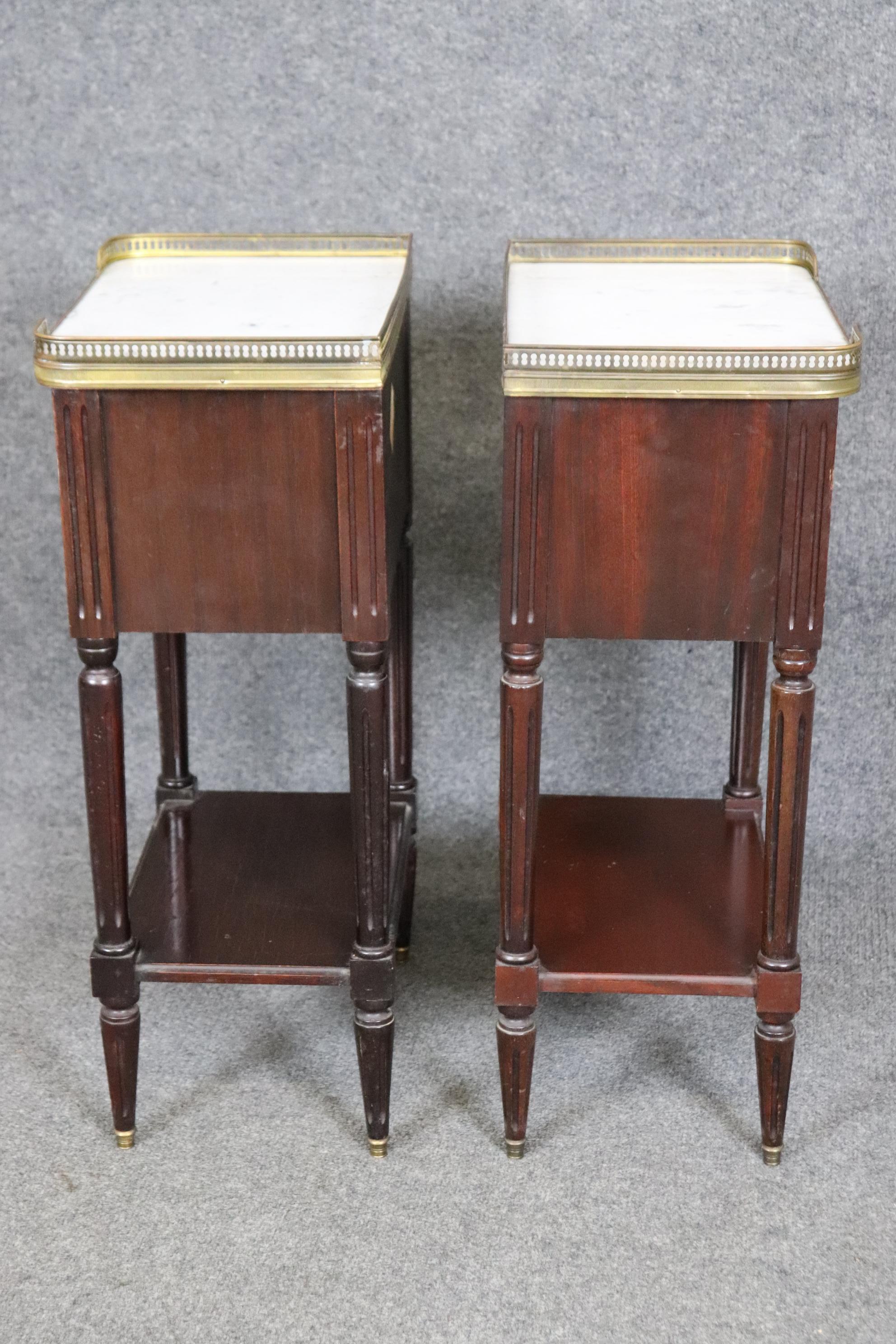 Argentine Pair Maison Jansen Louis XVI Style Marble Top Nightstands